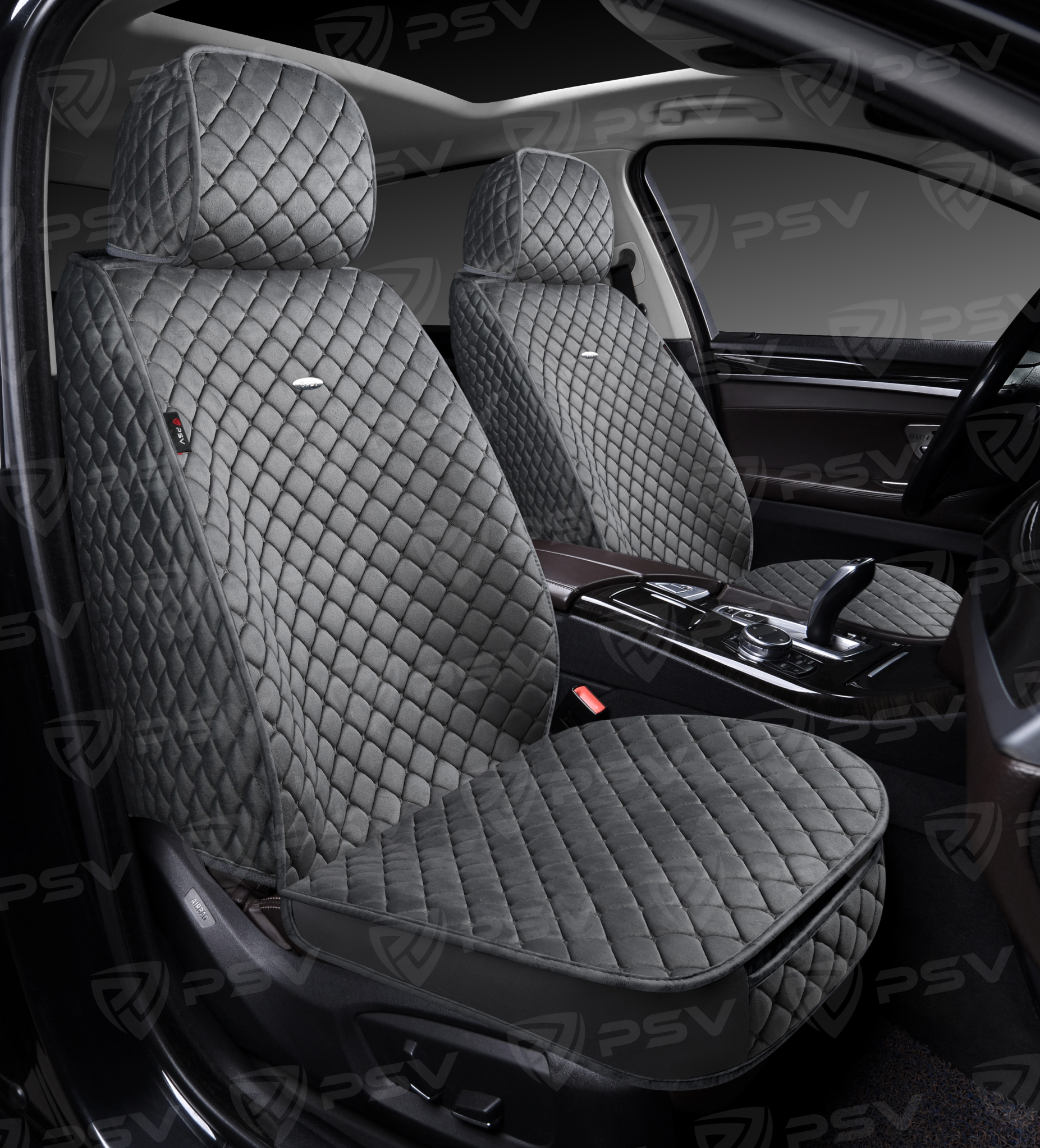 Накидки 5D PSV Velur 2 FRONT (Серый/Отстрочка Серая), на передние сиденья, велюр