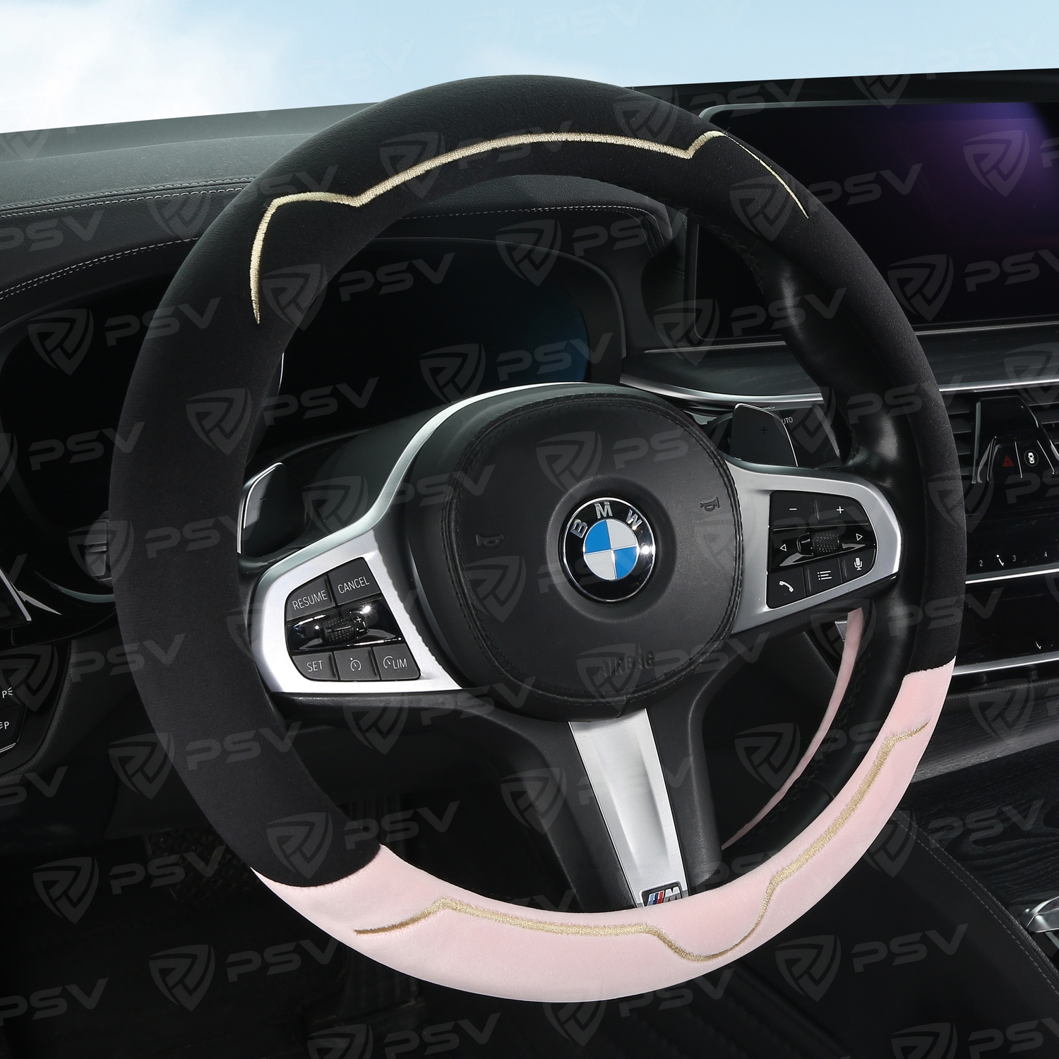 Оплетка на руль PSV KISA (Черно-розовый) M, вельвет