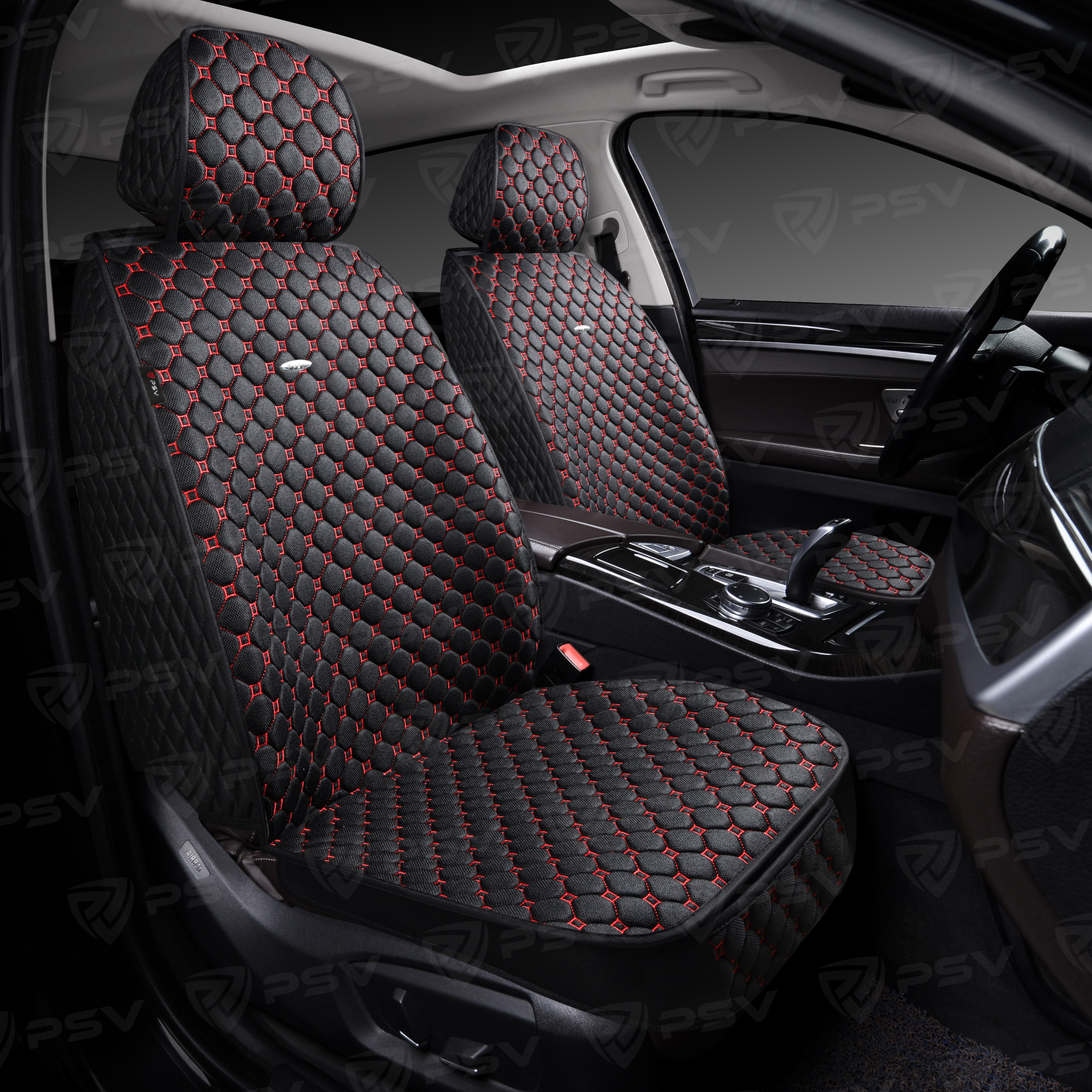 Накидки 5D PSV Twid 2 FRONT (Черный/Отстрочка красная), на передние сиденья, твид