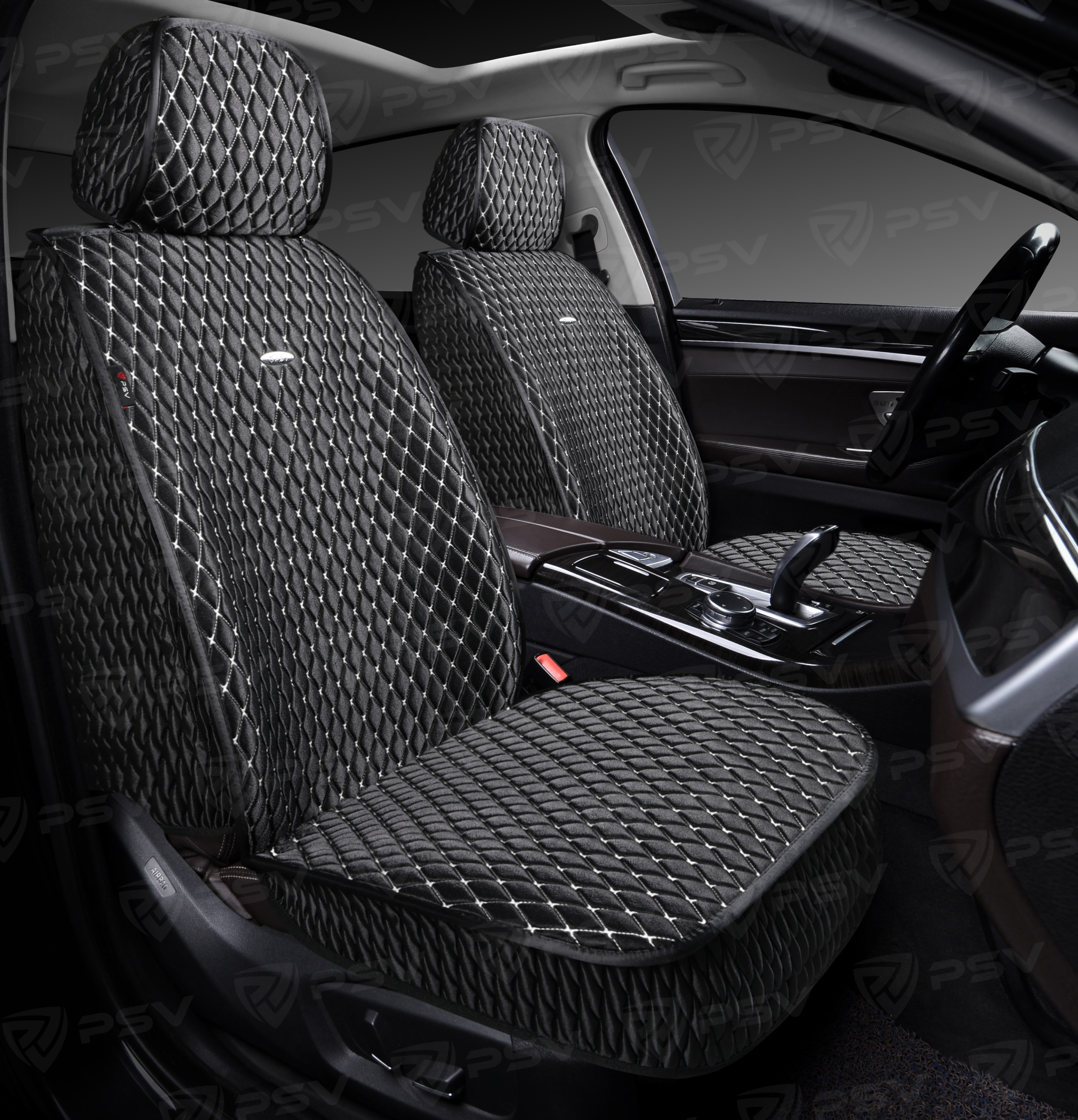 Накидки 5D PSV Xolodok 2 FRONT (Черный/Отстрочка белая), на передние сиденья, холодок