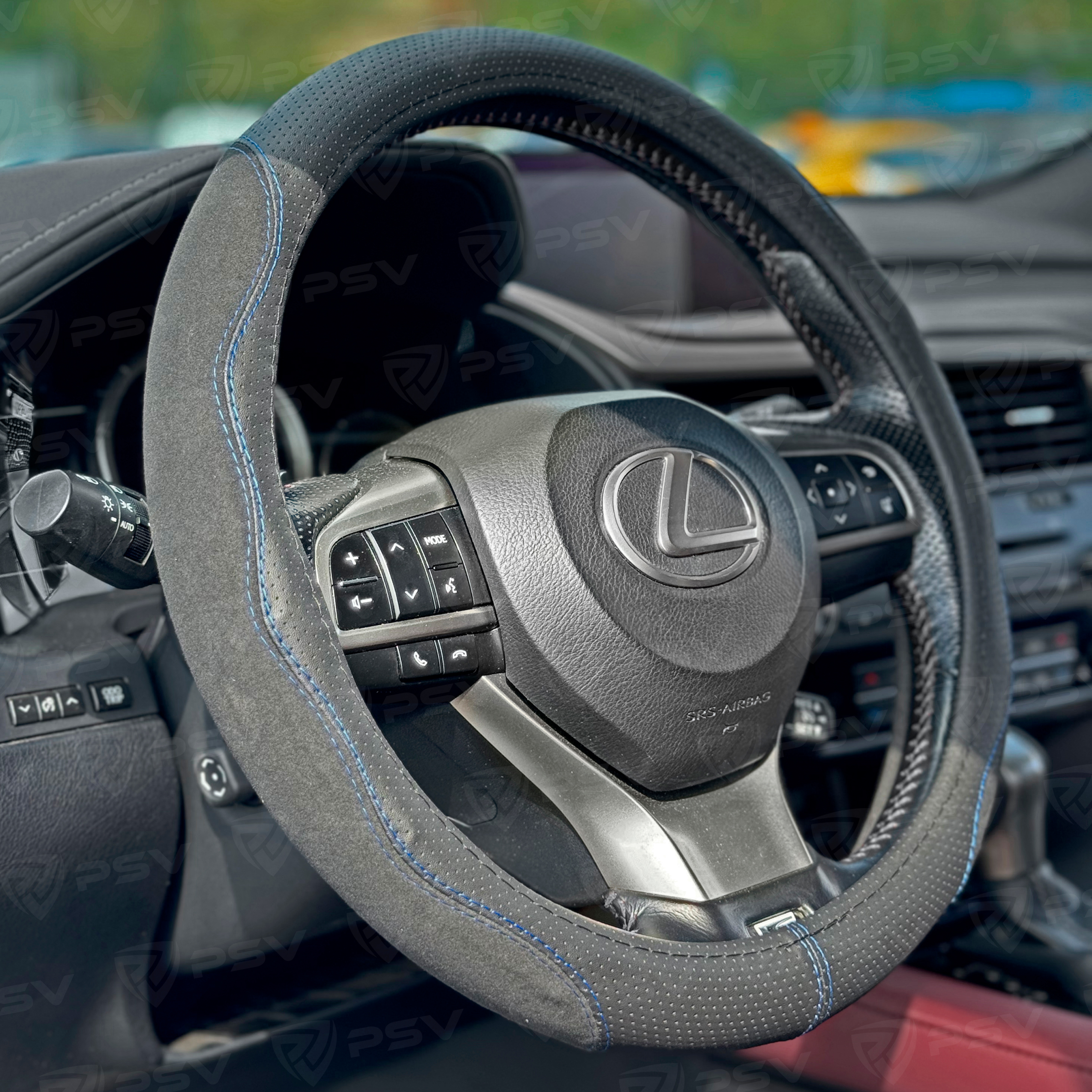 Оплетка на руль  PSV ALCANTARA Fiber (Черный/Отстрочка синяя) М, экокожа