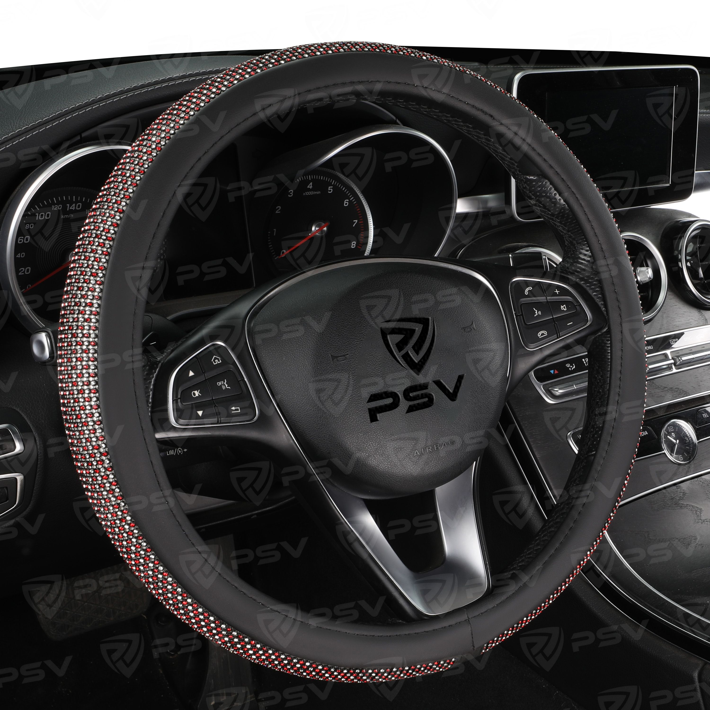 Оплетка на руль PSV ALMAZ (Серебро+Красный) M, экокожа