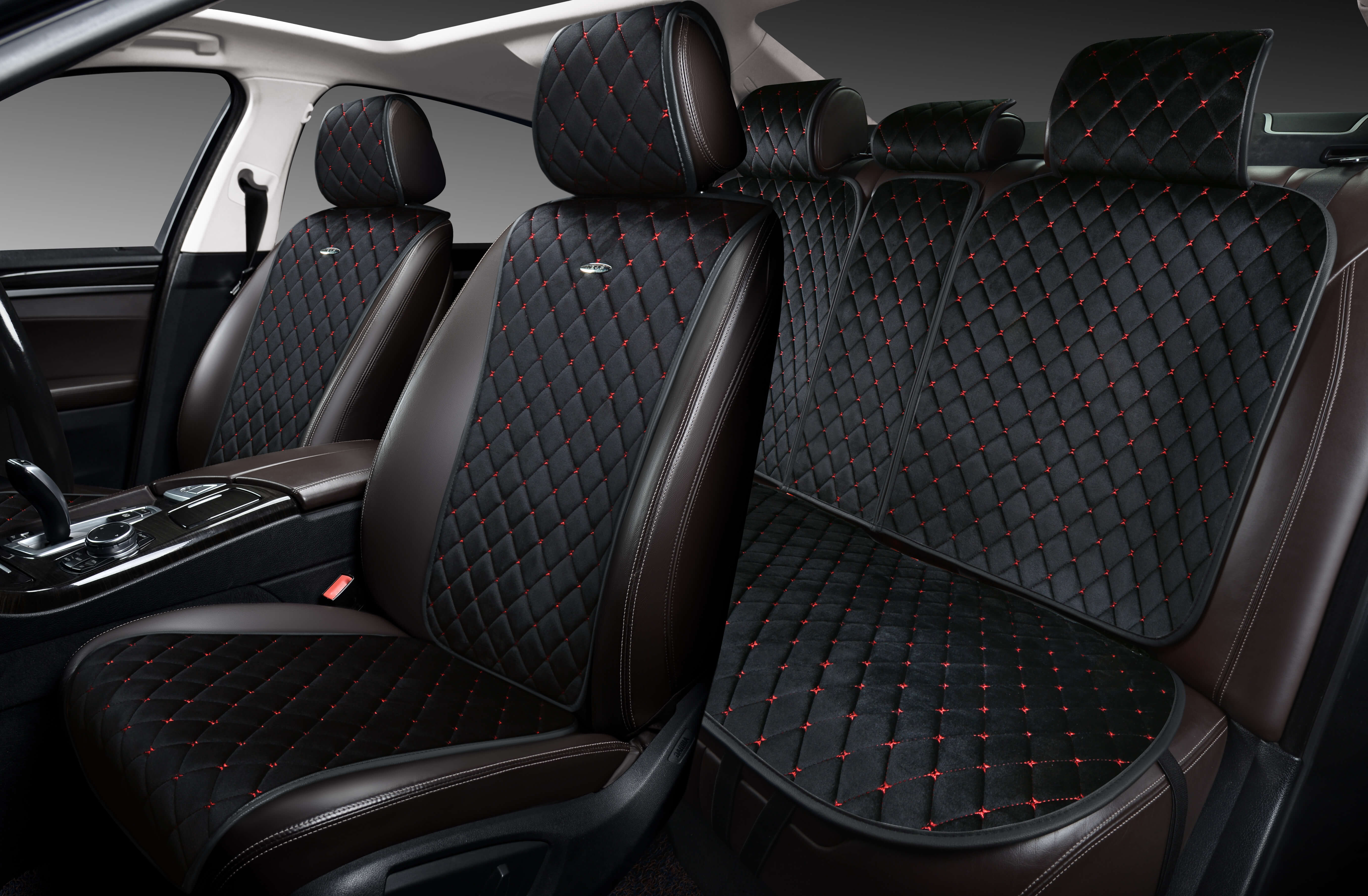 Накидки PSV Asterion PRO (Черный/Отстрочка красная), комплект на весь салон (ХИТ ПРОДАЖ)