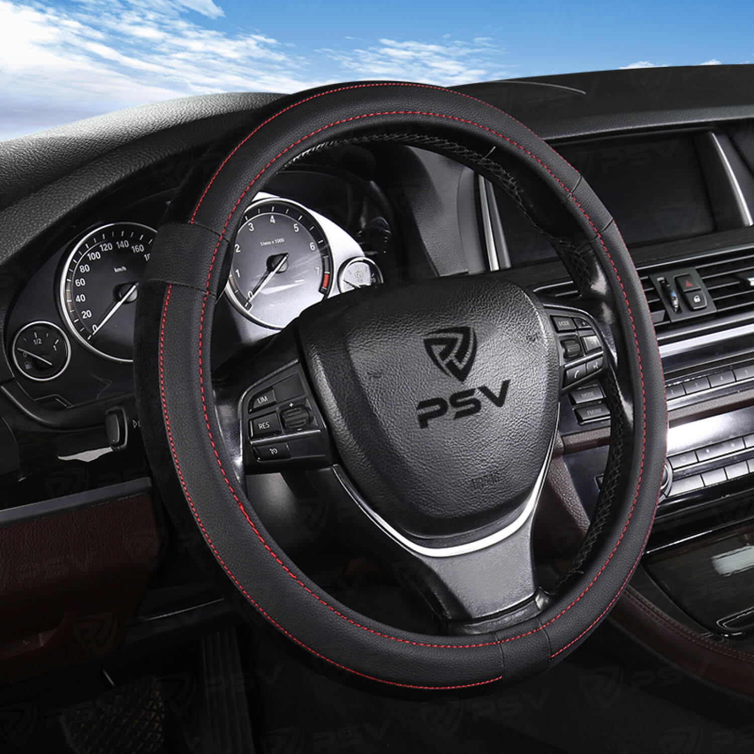 Оплетка на руль PSV CONCEPT (Черный/Отстрочка красная) M,экокожа+велюр
