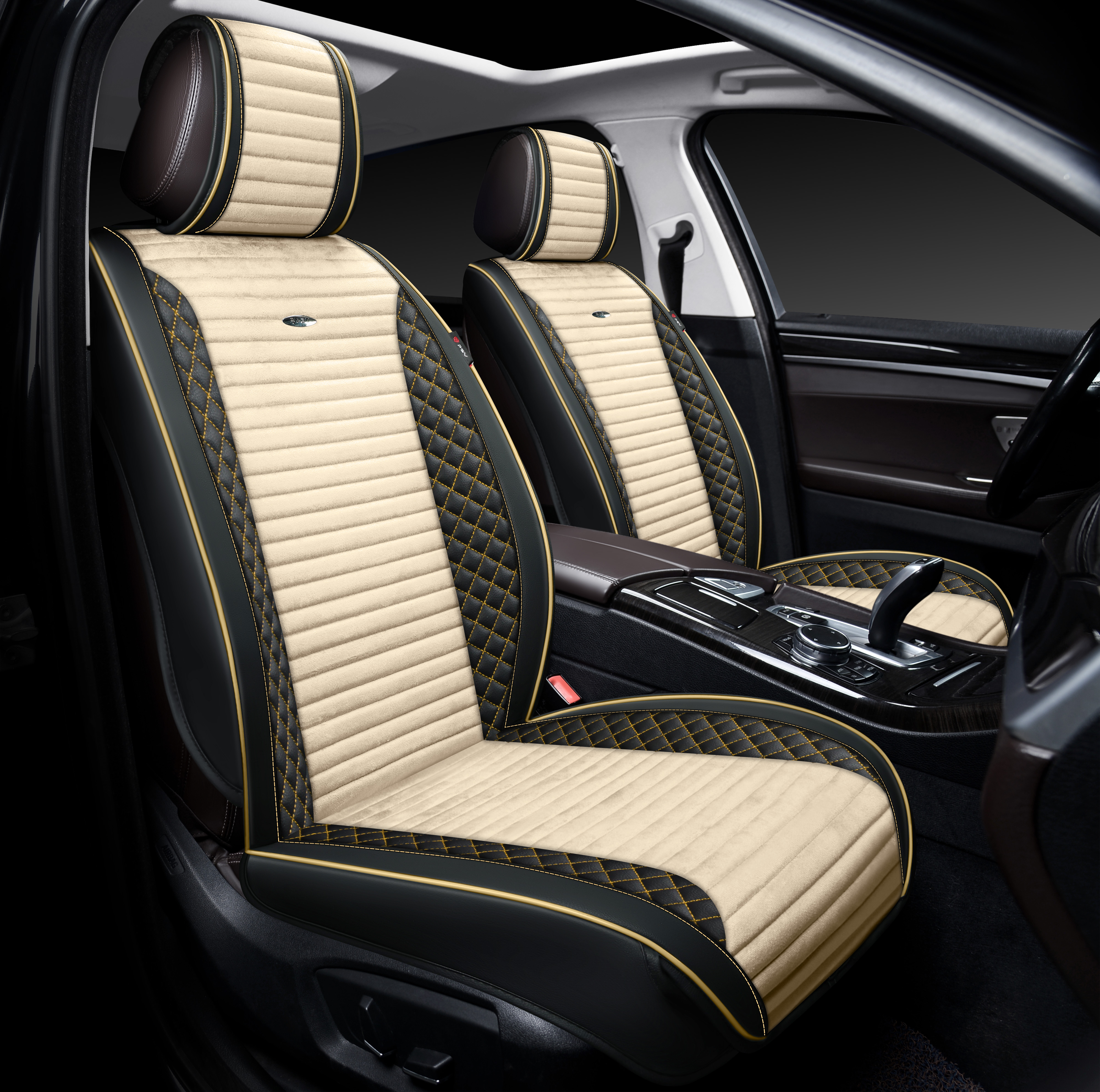 Накидки 3D PSV Mix 2 FRONT (Черно-Бежевый), на передние сиденья, экокожа + велюр
