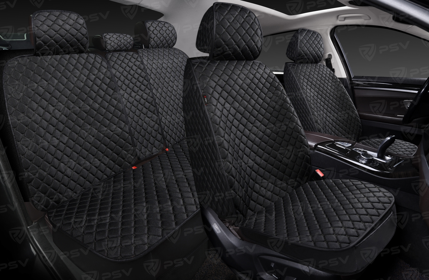 Накидки 5D PSV Len Next (Черный/Отстрочка черная), комплект на весь салон, лен, ромб Звезда