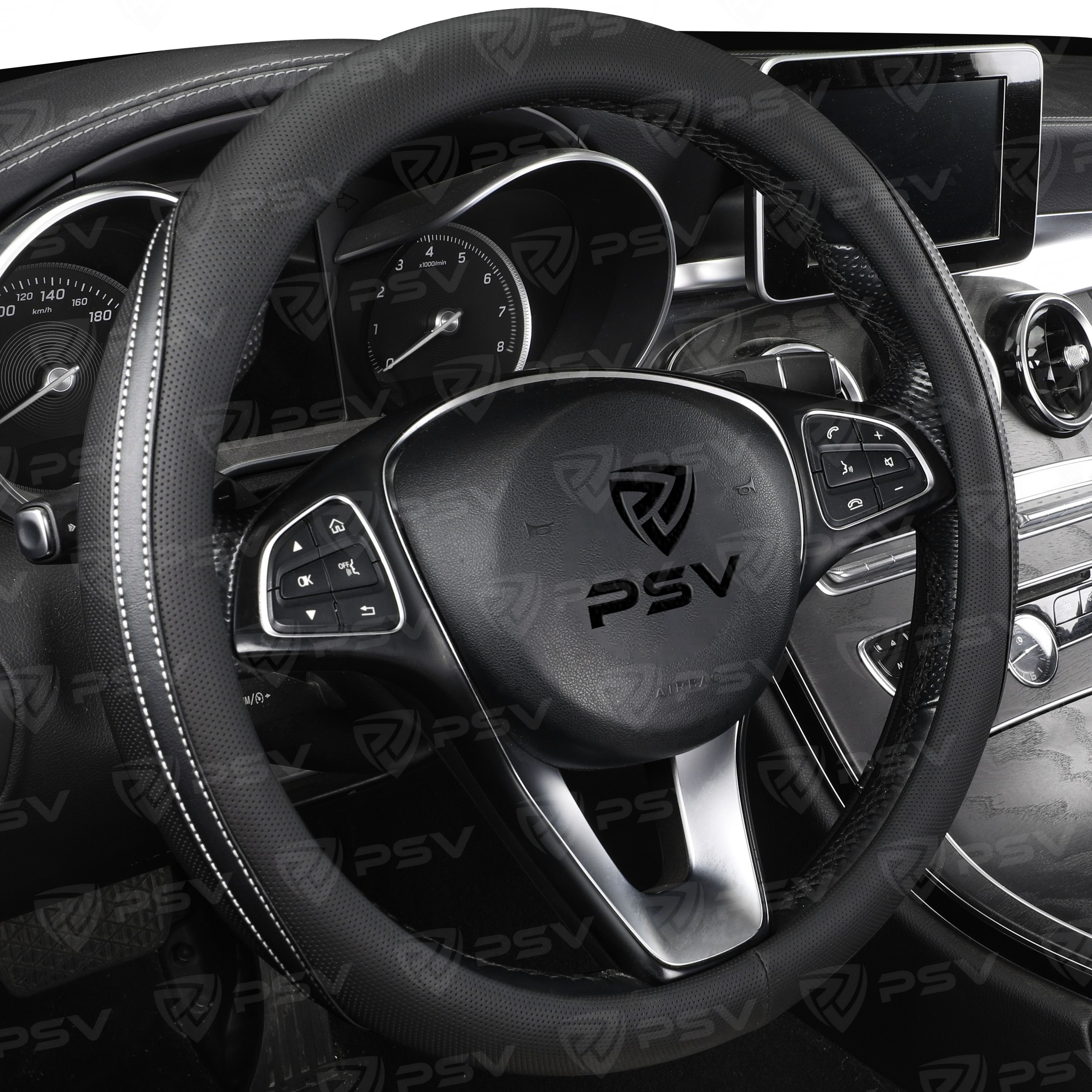 Оплетка на руль PSV TERMIT (Черный/Отстрочка белая) M, экокожа
