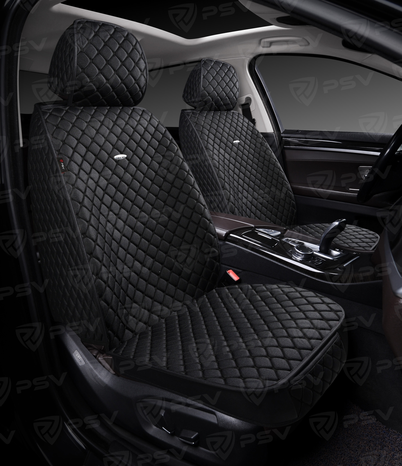Накидки 5D PSV Len 2 FRONT (Черный/Отстрочка Черная), на передние сиденья, лен