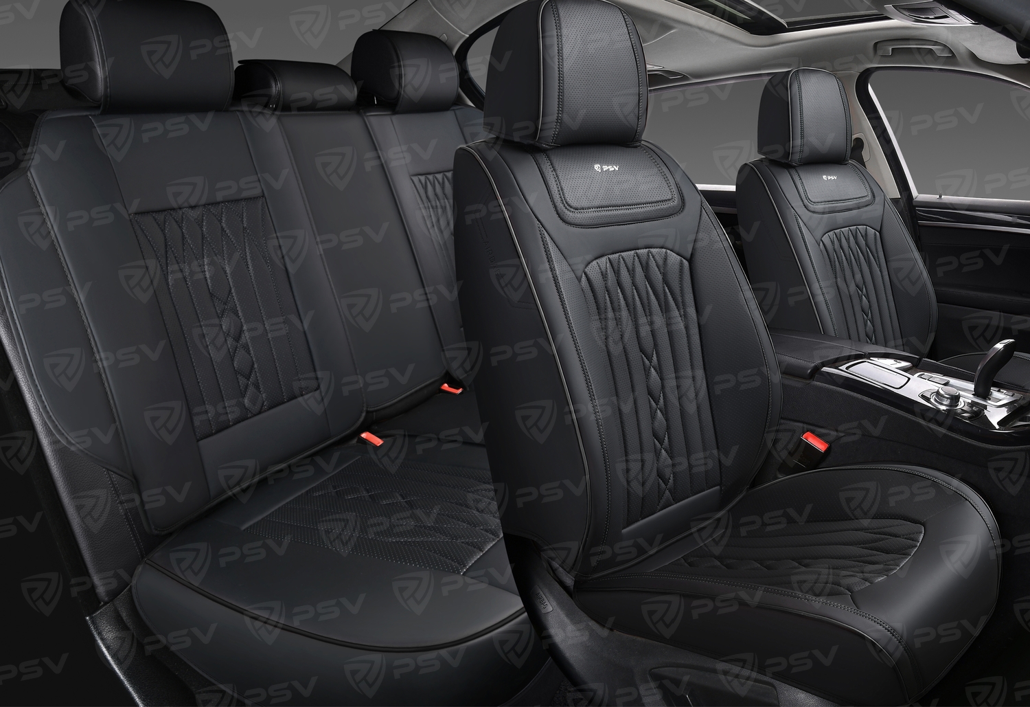 Накидки 5D PSV Exclusive (Черный/Отстрочка черная), комплект на весь салон