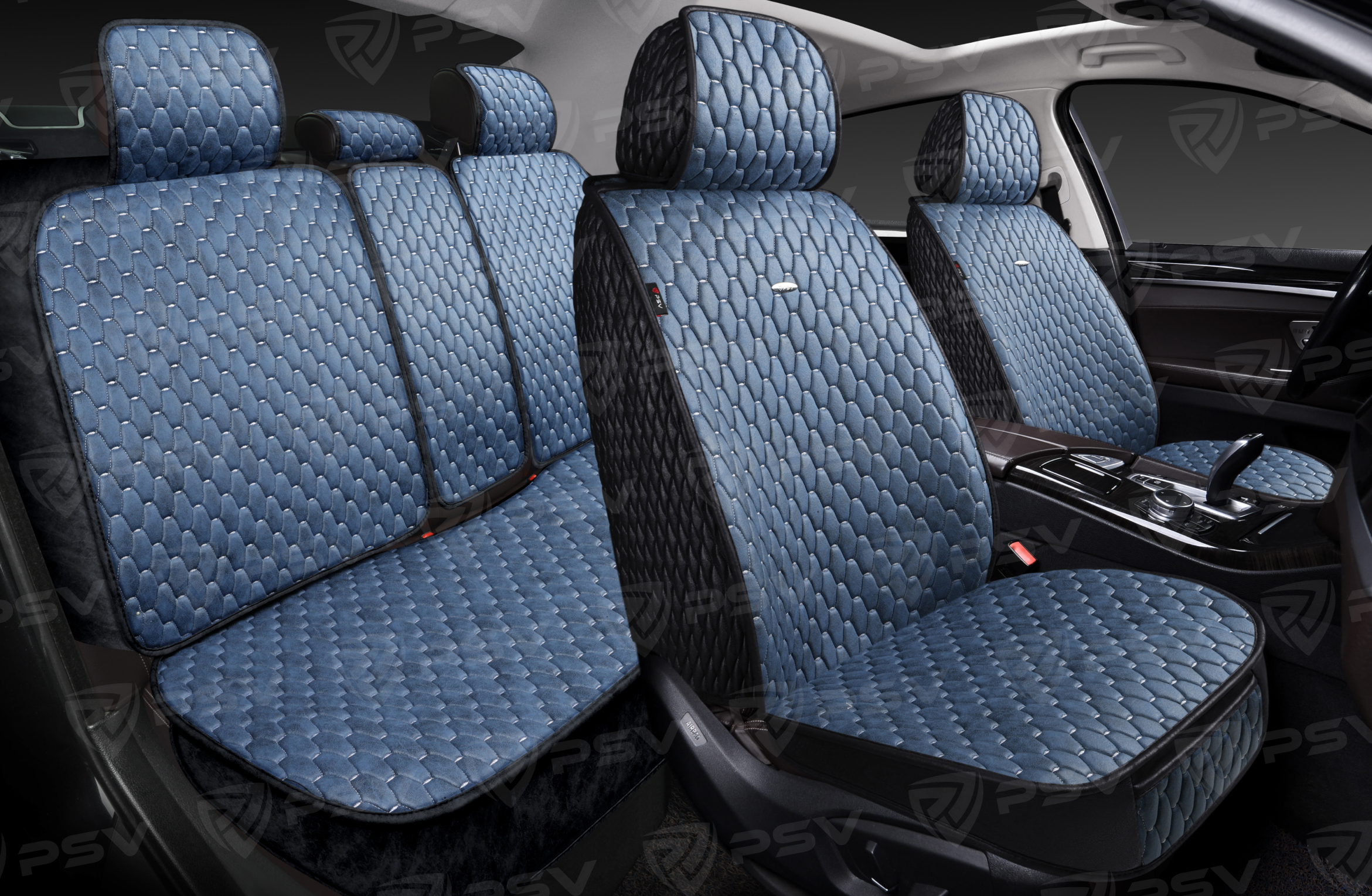 Накидки 5D PSV Skin (Черно-Синий), комплект на весь салон, мокрая кожа