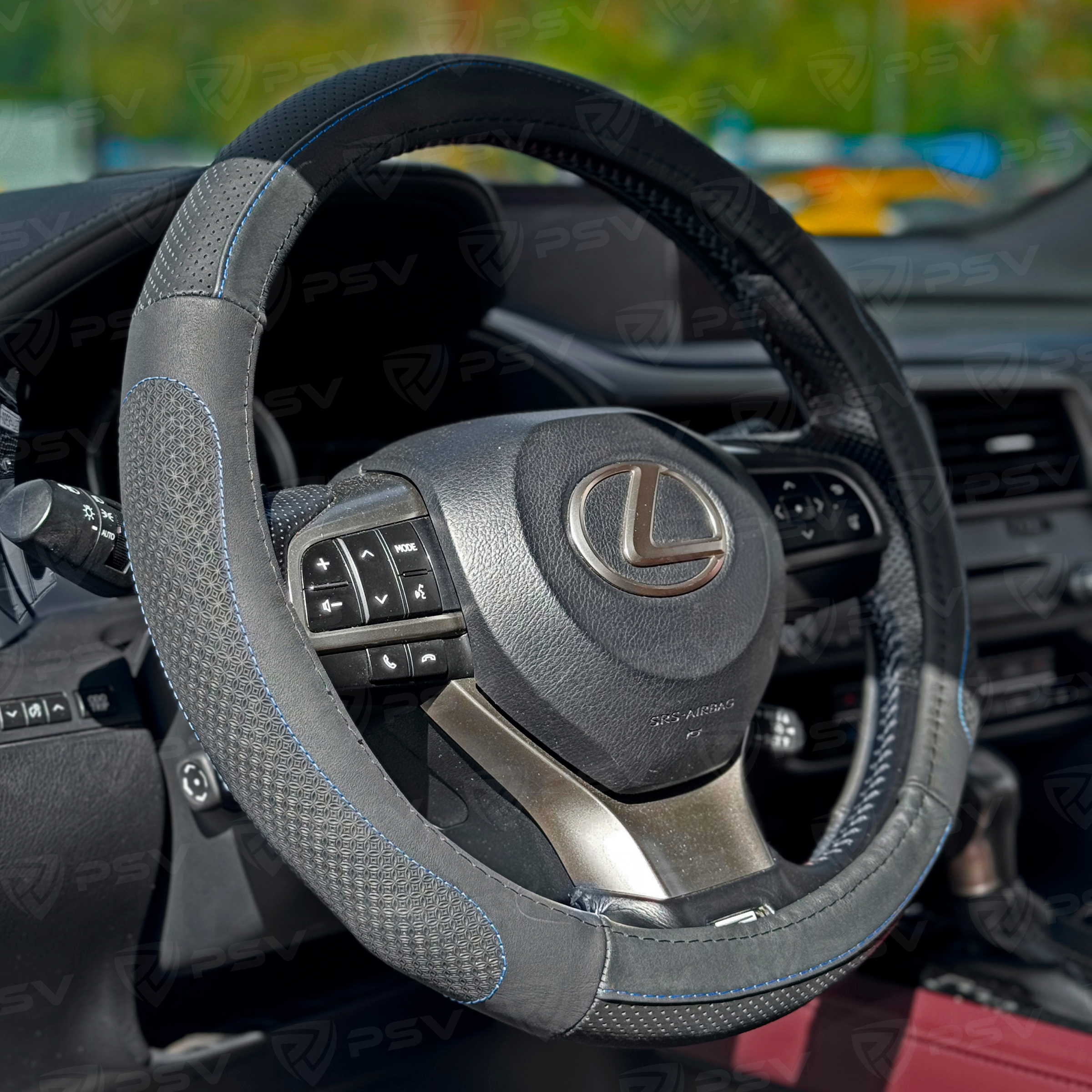 Оплетка на руль кожаная PSV KOMFORT (Черный/Отстрочка синяя) M, с перфорацией