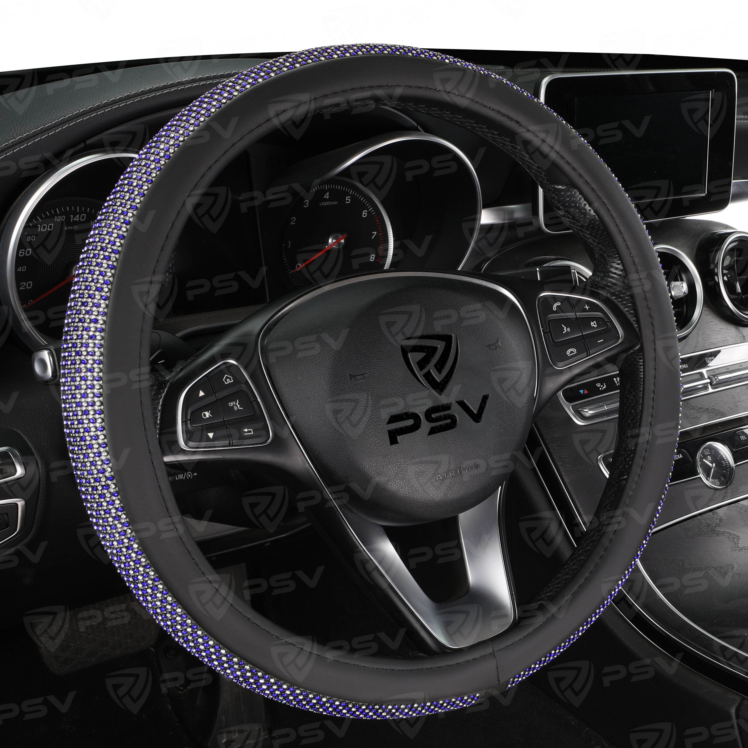 Оплетка на руль PSV ALMAZ (Серебро+Синий) M, экокожа
