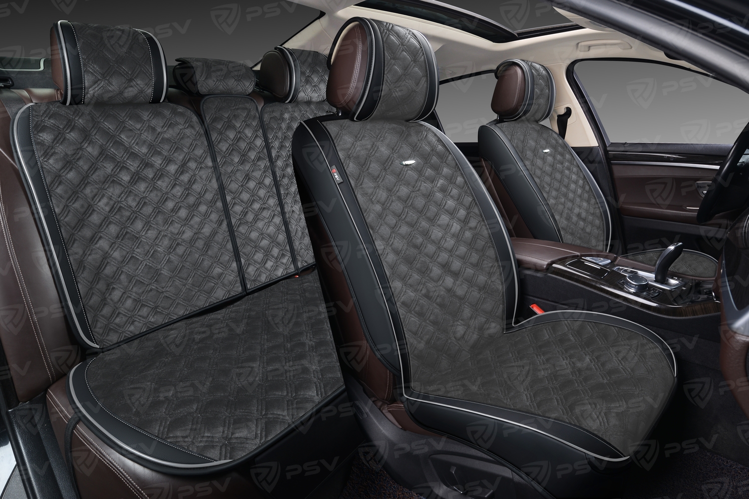 Накидки 2D PSV Soft (Черно-Серый), комплект на весь салон, экокожа + велюр