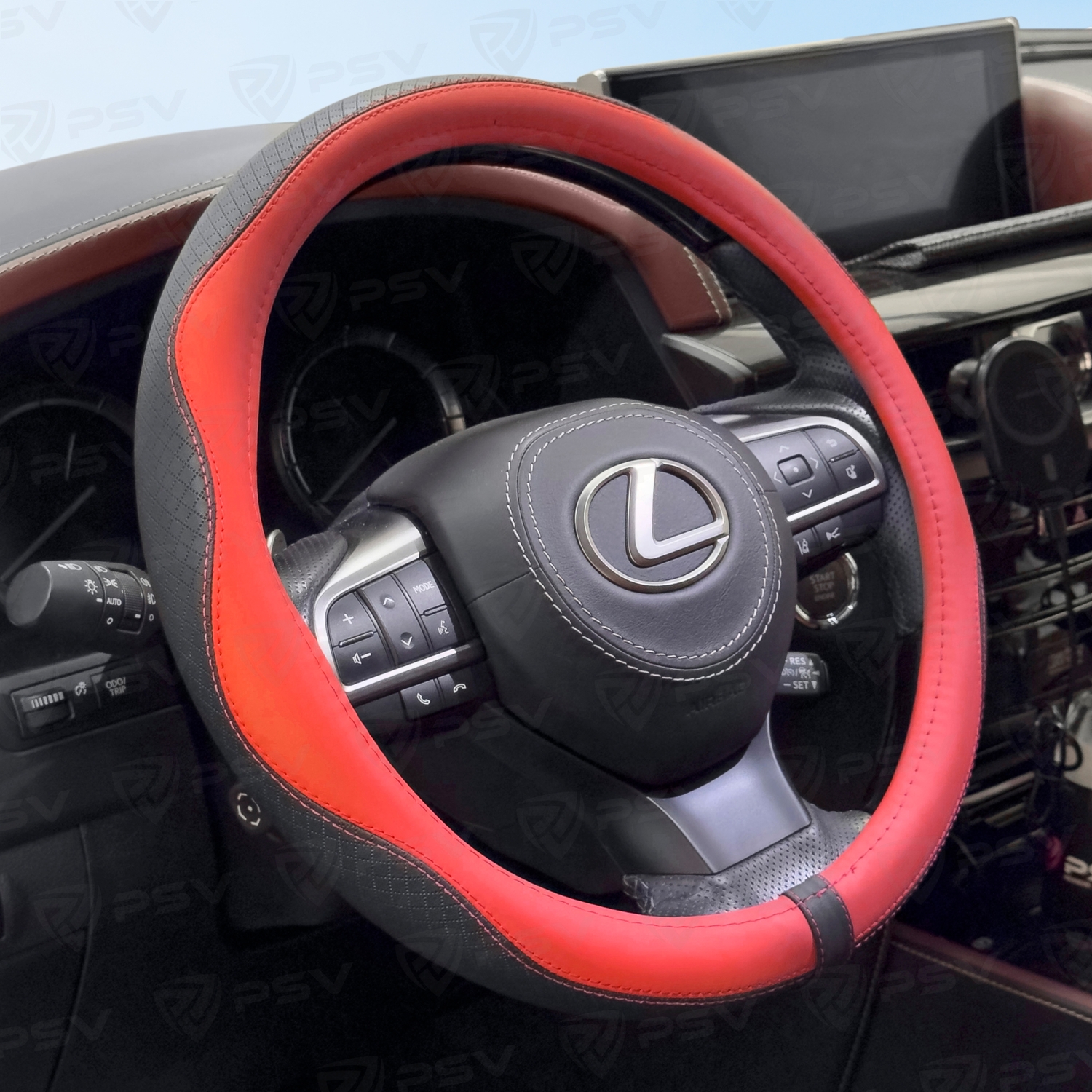 Оплетка на руль  PSV RUBBER Fiber (Черно-Красный) М, экокожа