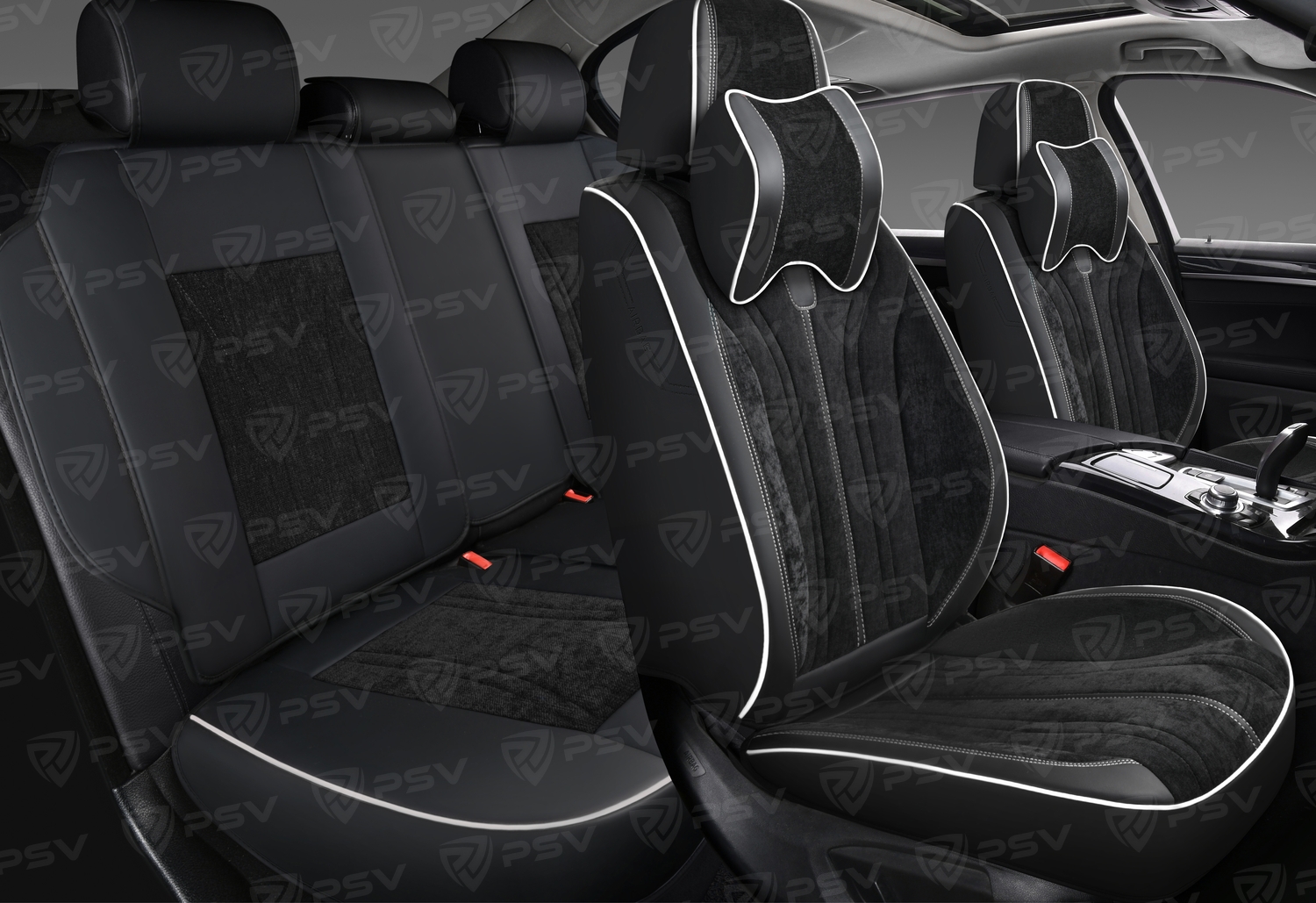 Накидки 5D PSV Grand (Черный/Отстрочка белая), комплект на весь салон