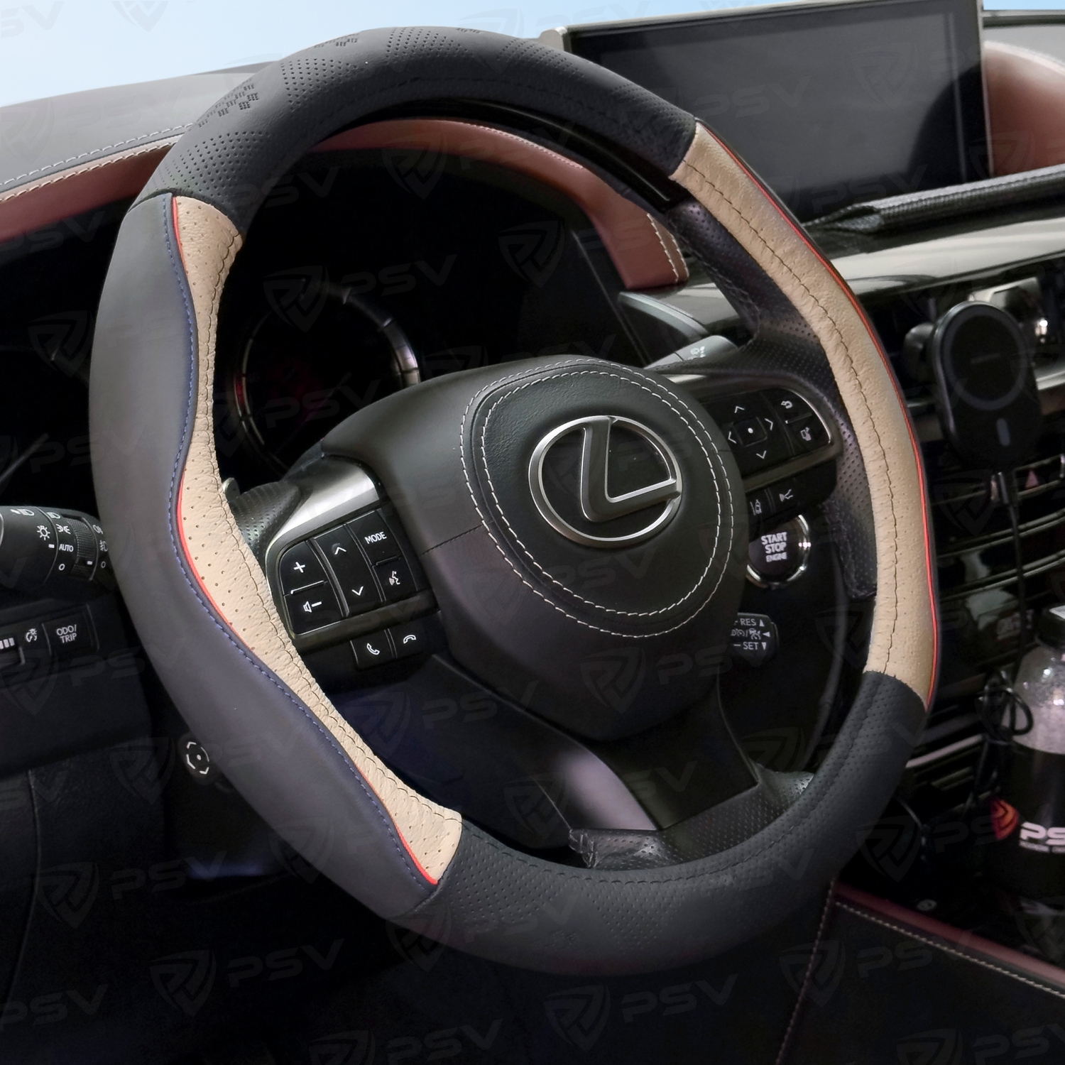 Оплетка на руль кожаная PSV MIX (Черно-серый/Кант красный) M, с перфорацией