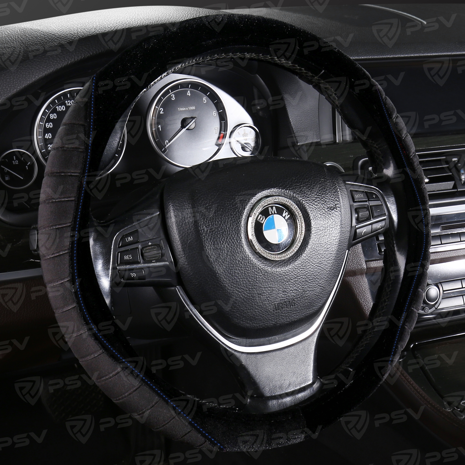 Оплетка на руль PSV LOSK (Черный/Отстрочка синяя) M,вельвет+велюр
