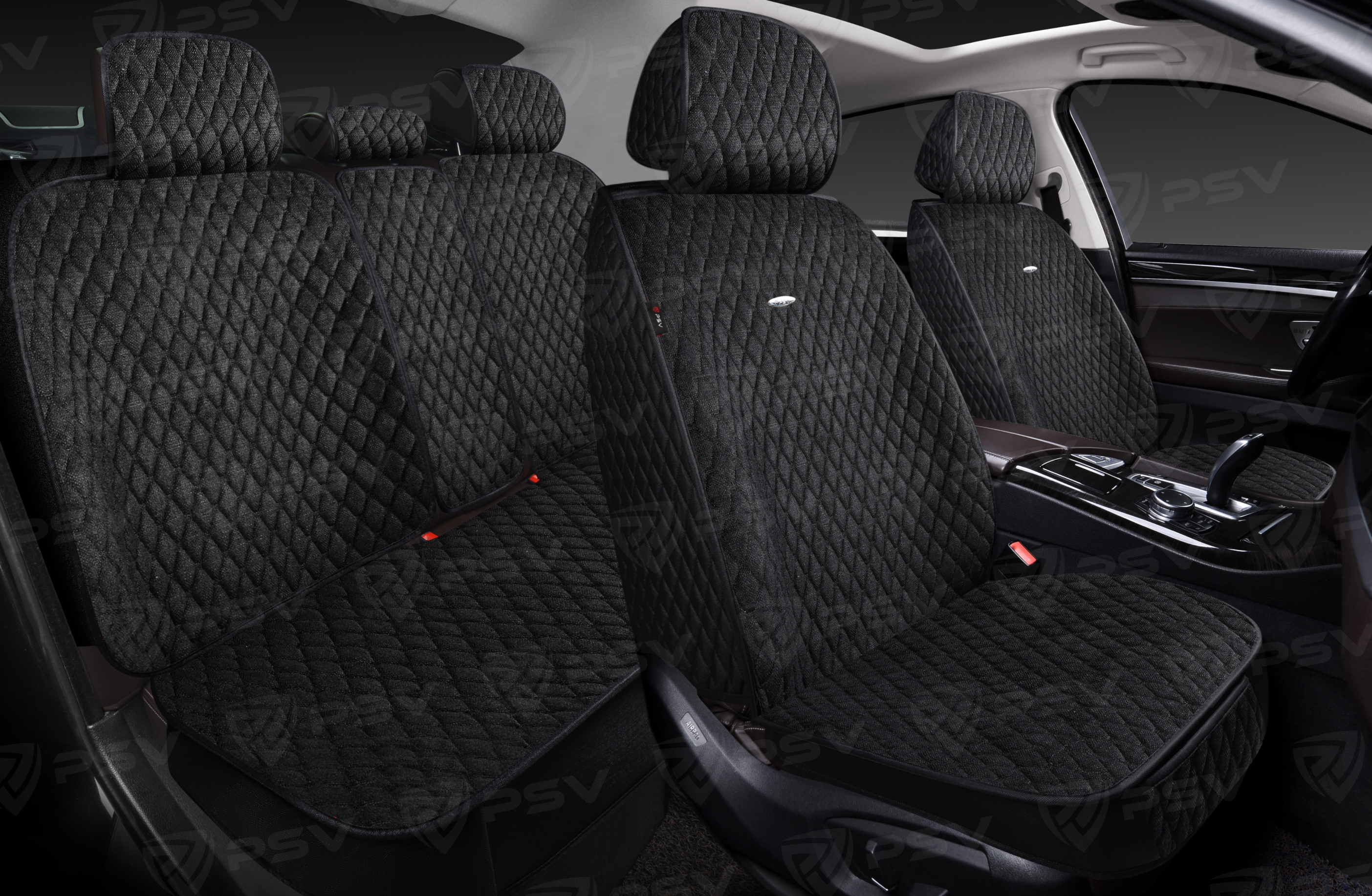 Накидки 5D PSV Velvet (Черный/Отстрочка Черная), комплект на весь салон, вельвет