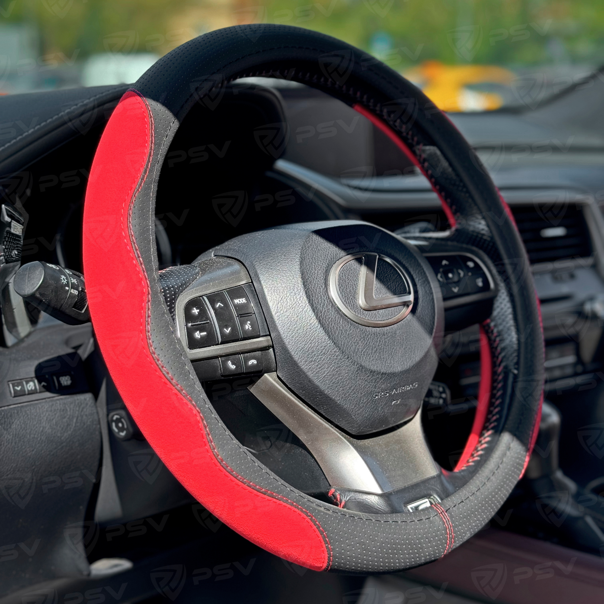 Оплетка на руль  PSV ALCANTARA Fiber (Черно-Красный) М, экокожа