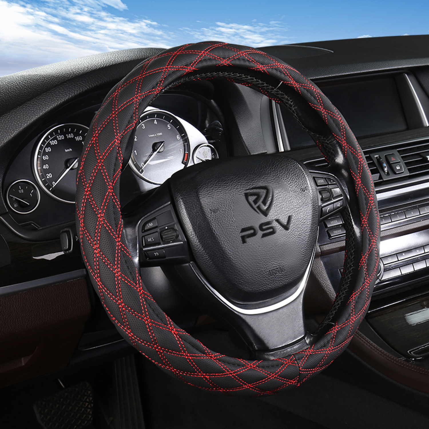 Оплетка на руль PSV RADIKAL (Черный/Отстрочка красная) S, экокожа