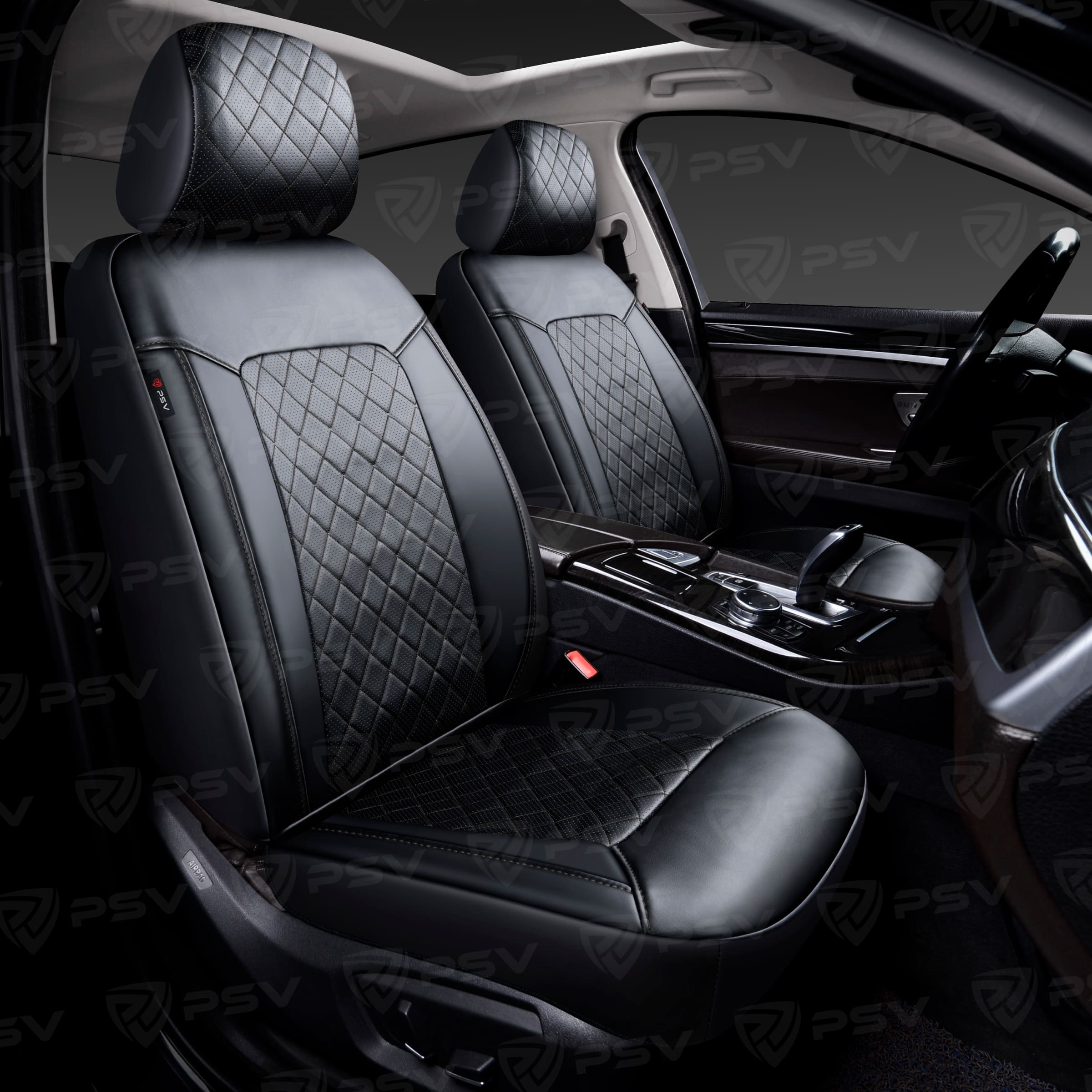 Чехлы PSV Elegant Next 2 FRONT (Черный/Ромб черный/отстрочка черная), ромб + экокожа