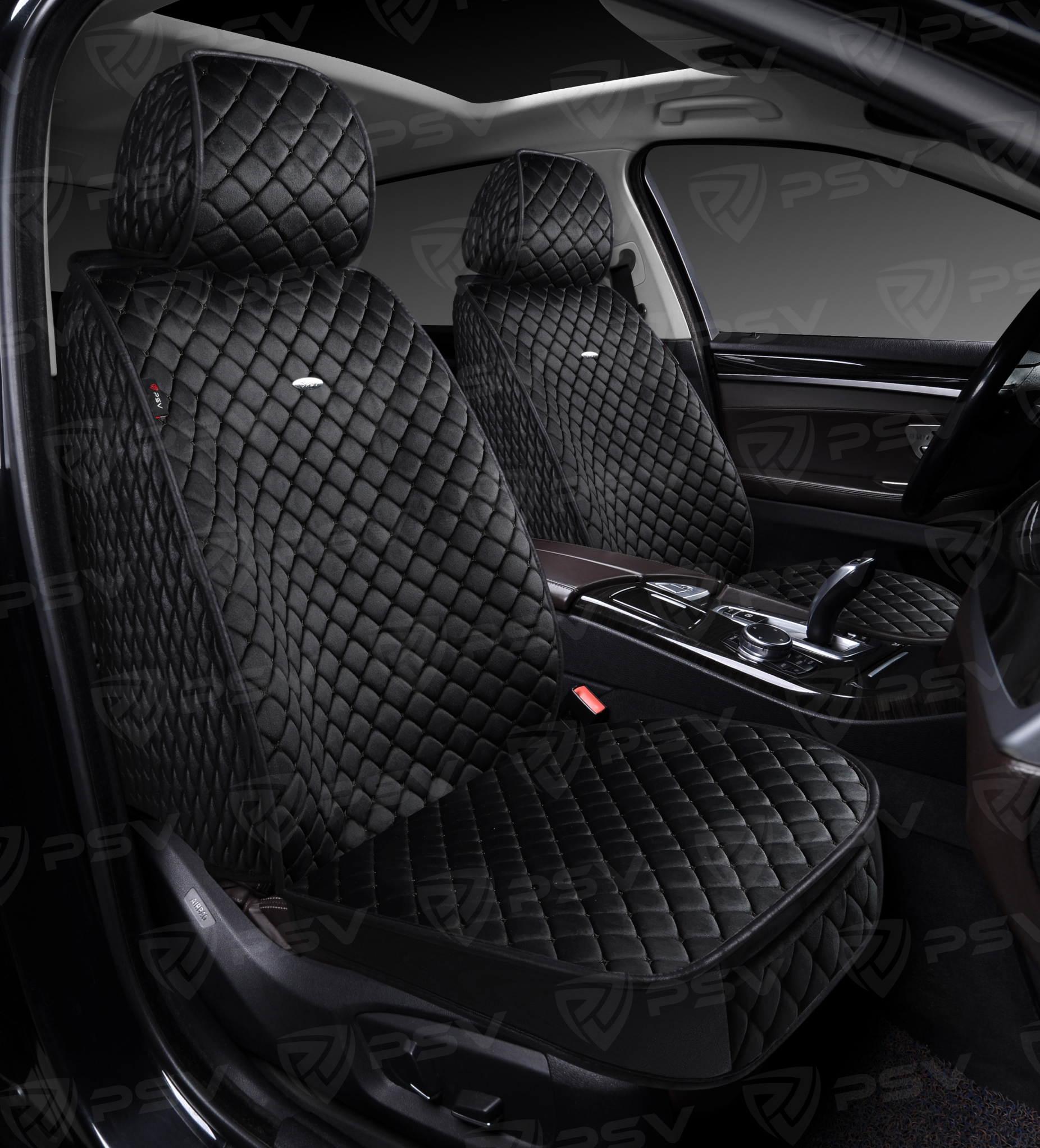 Накидки 5D PSV Velur 2 FRONT (Черный/Отстрочка Черная), на передние сиденья, велюр