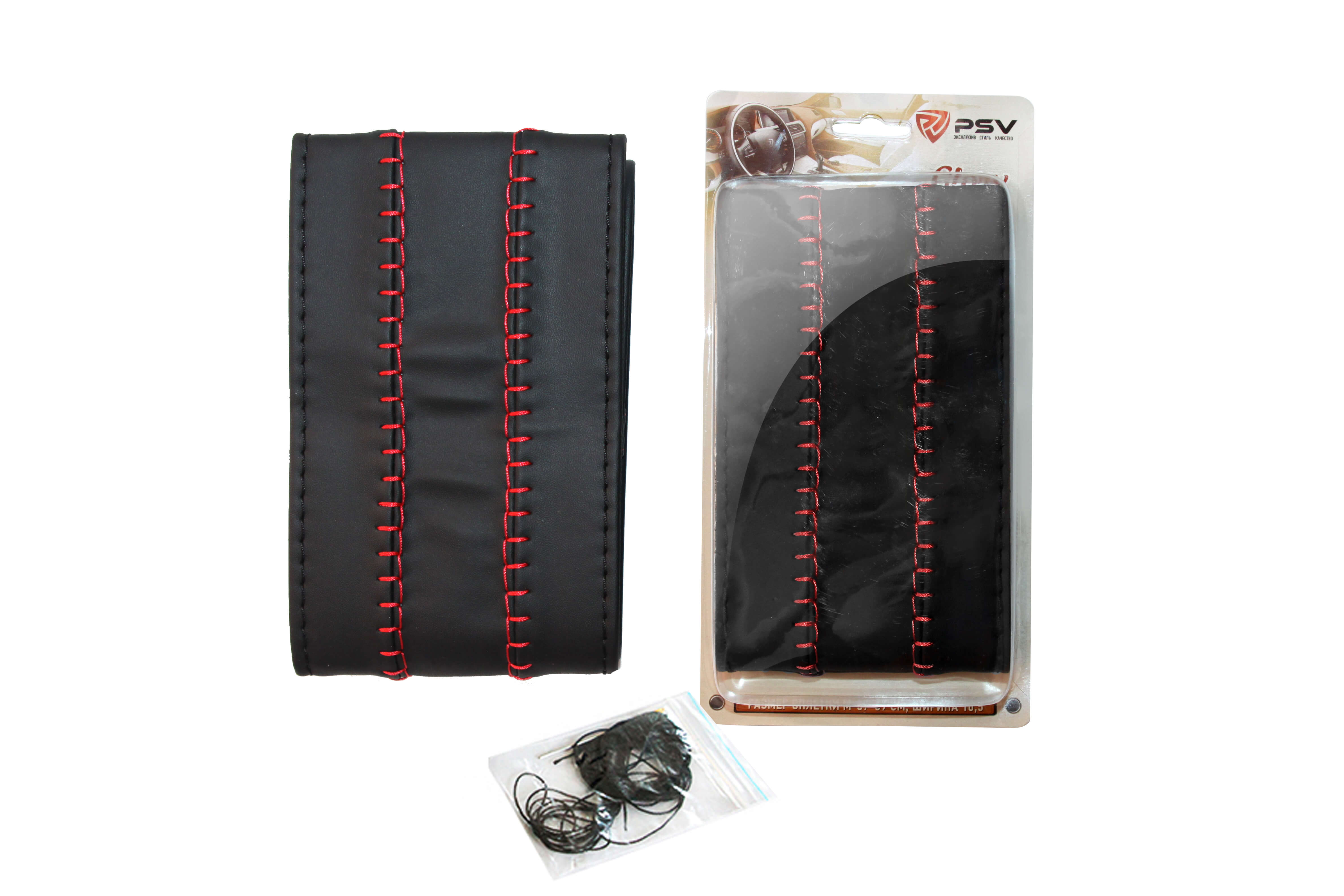 Оплетка на руль PSV со шнуровкой GLORY Fiber (Черный/Отстрочка красная) M экокожа