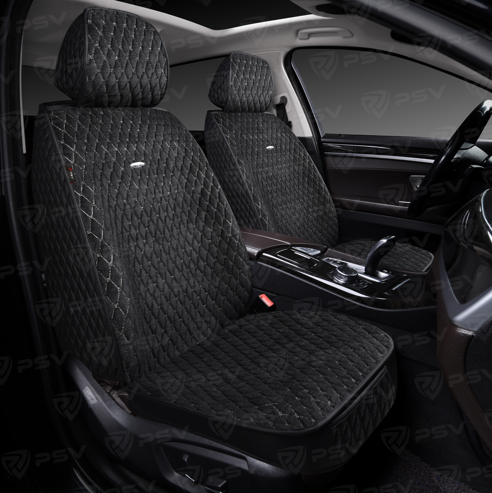 Накидки 5D PSV Velvet 2 FRONT (Черный/Отстрочка белая), на передние сиденья, вельвет