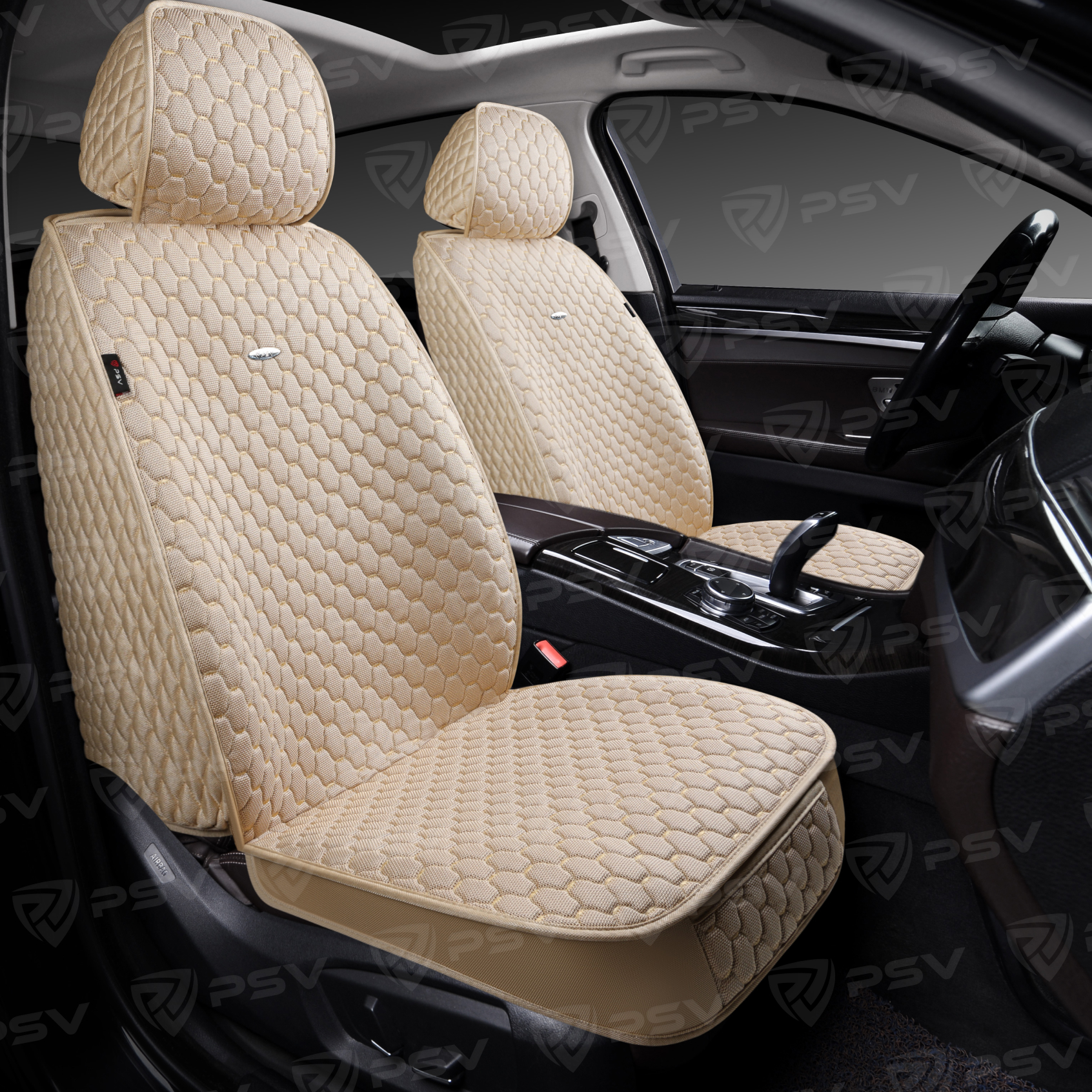 Накидки 5D PSV Drap 2 FRONT (Бежевый/Отстрочка Бежевая), на передние сиденья, драп
