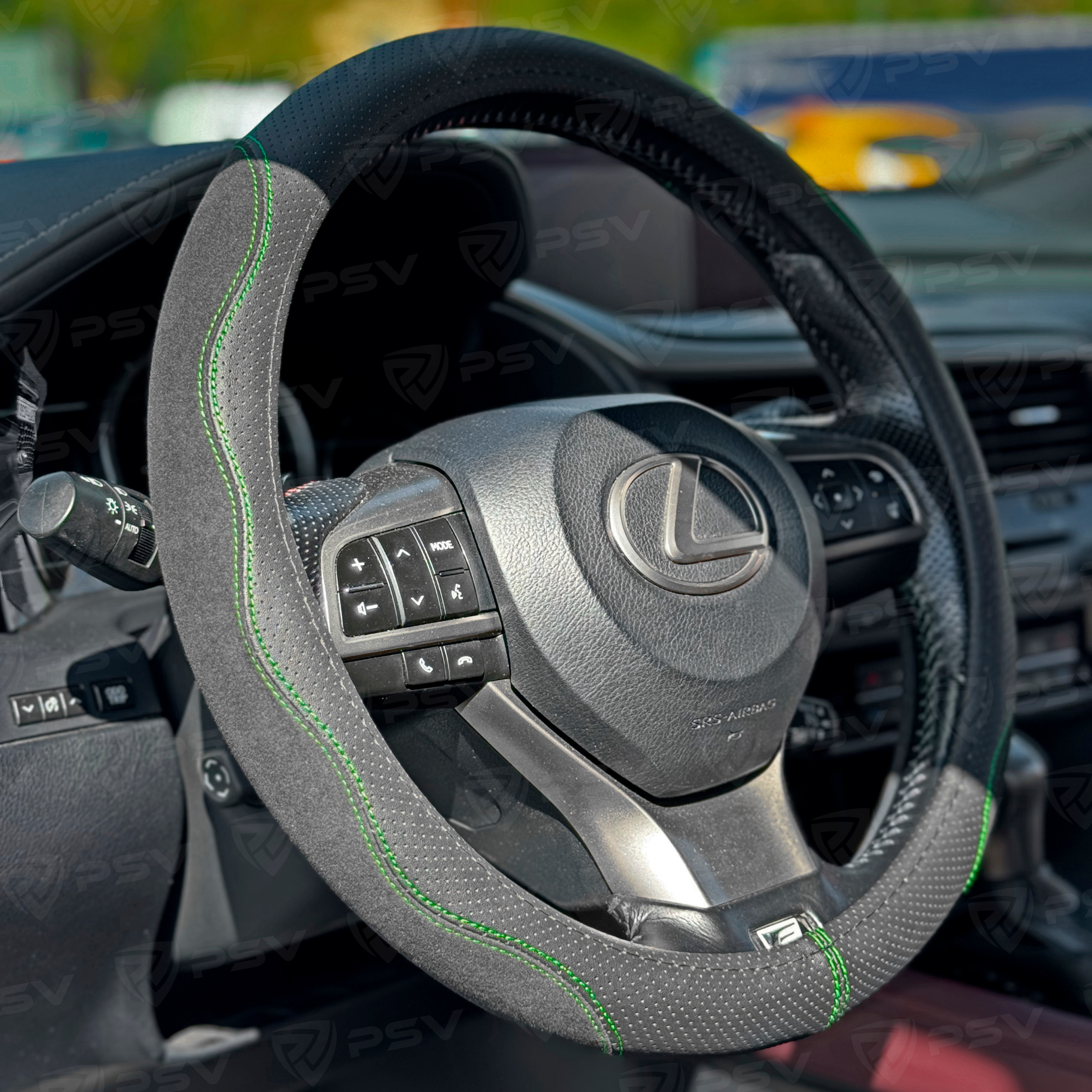 Оплетка на руль  PSV ALCANTARA Fiber (Черный/Отстрочка зеленая) М, экокожа