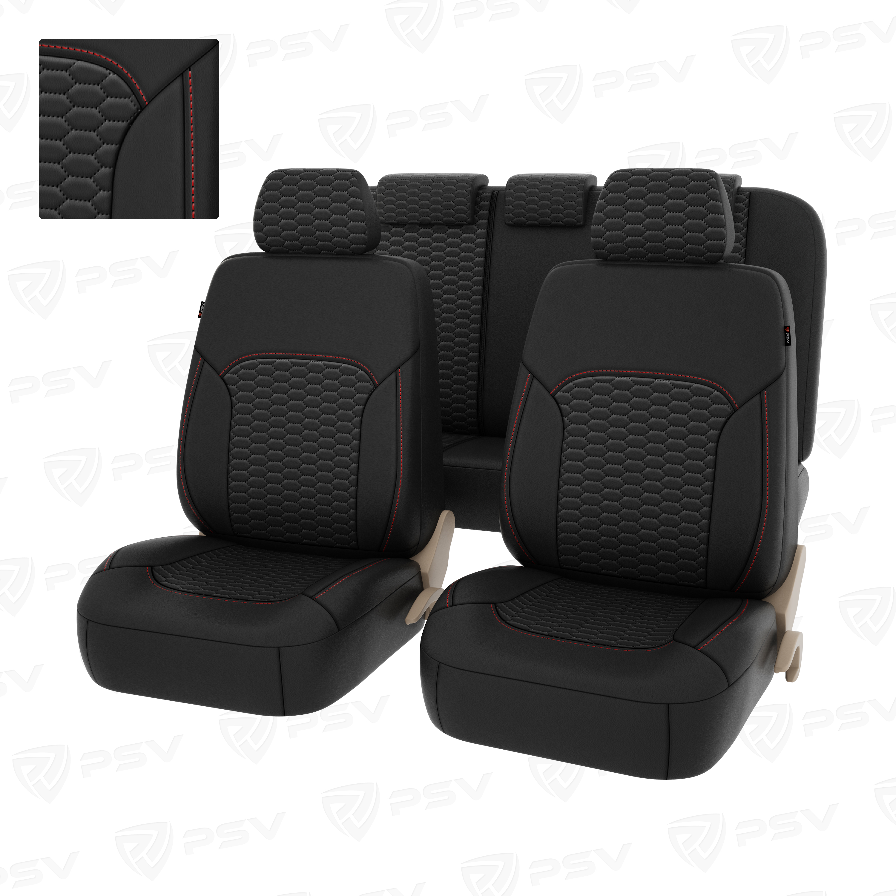 Чехлы PSV Forester Next (Черный/отстрочка красная), терморомб "Сота" + экокожа