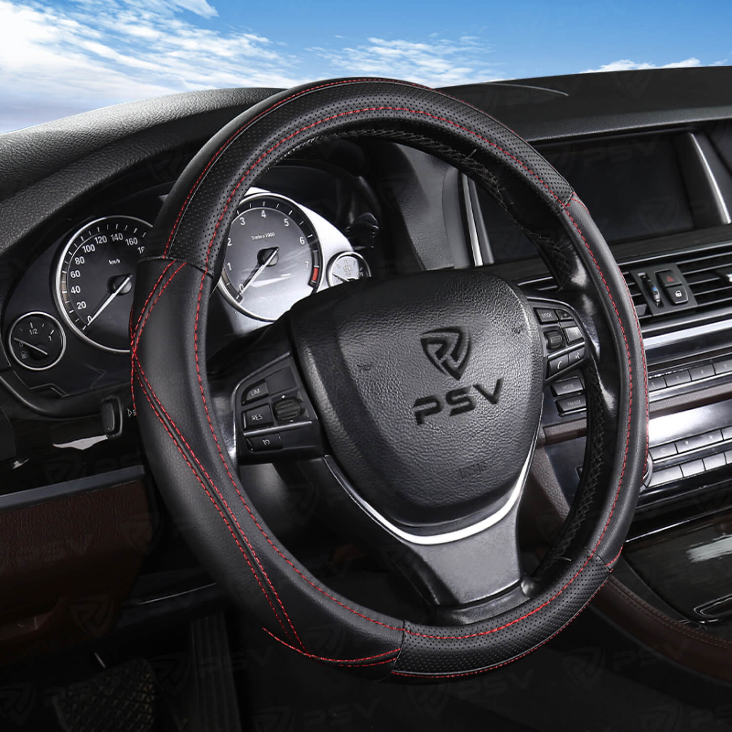 Оплетка на руль PSV FELLER (Черный/Отстрочка красная) M,экокожа