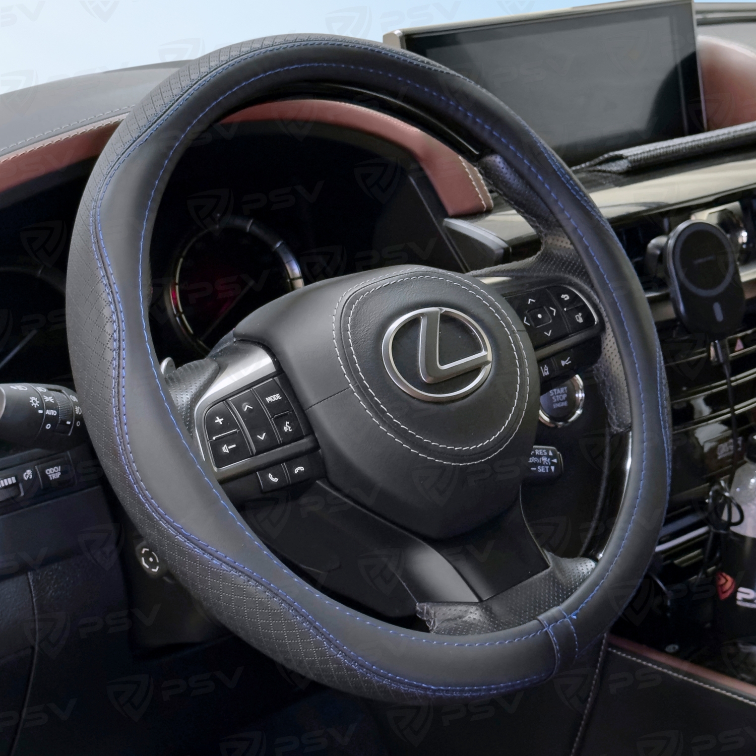 Оплетка на руль  PSV RUBBER Fiber (Черный/Отстрочка синяя) М, экокожа