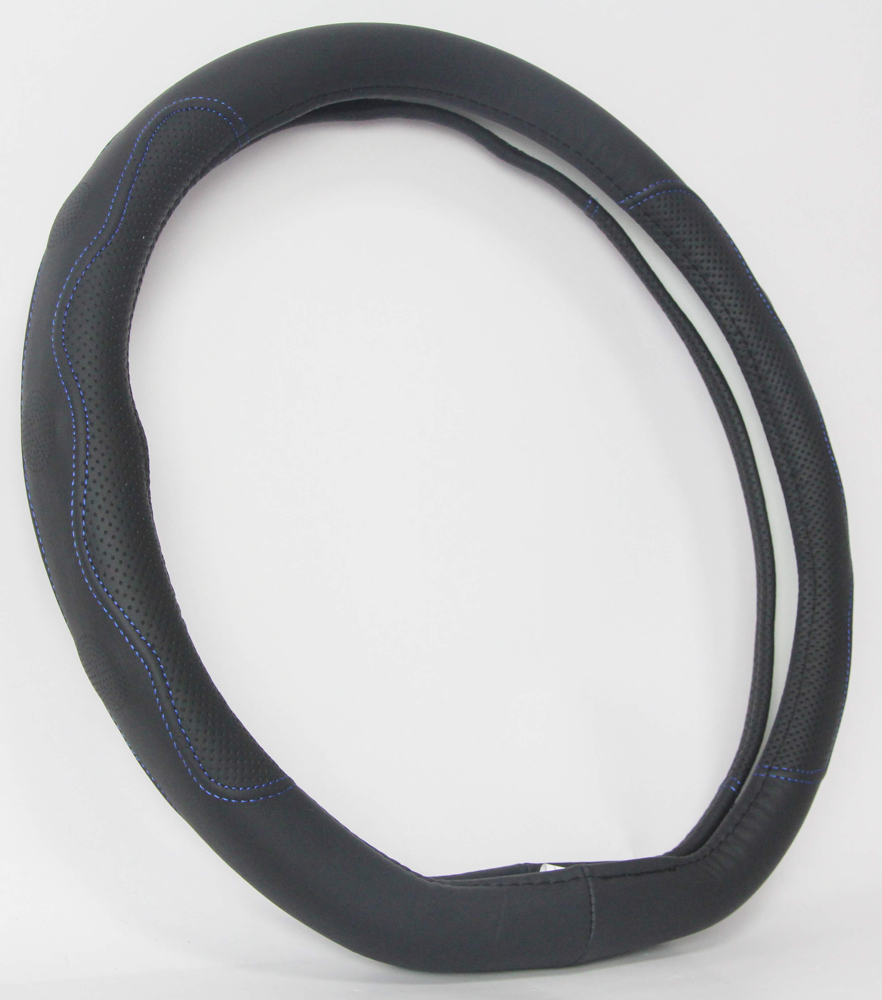Оплетка на руль кожаная PSV KONTROL CORNER со скошенным низом (Черный/Отстрочка синяя) M, с перфорацией