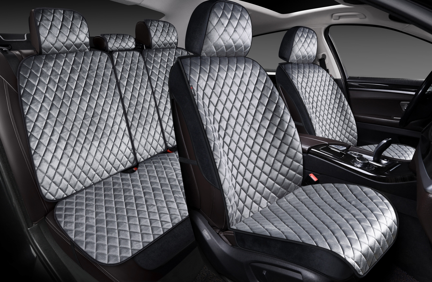 Накидки 3D PSV Romb Next (Черно-Серый), комплект на весь салон, велюр