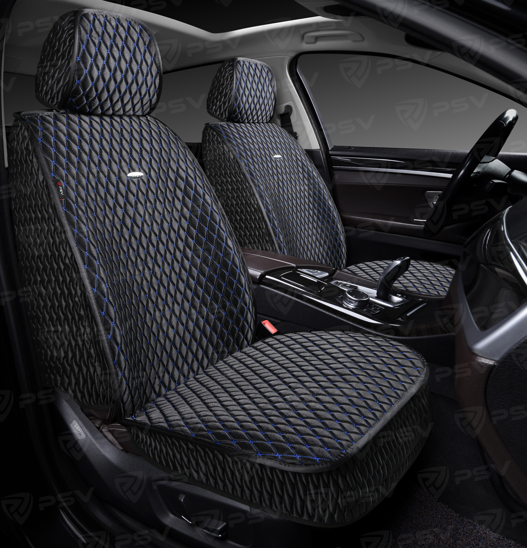 Накидки 5D PSV Xolodok 2 FRONT (Черный/Отстрочка синяя), на передние сиденья, холодок
