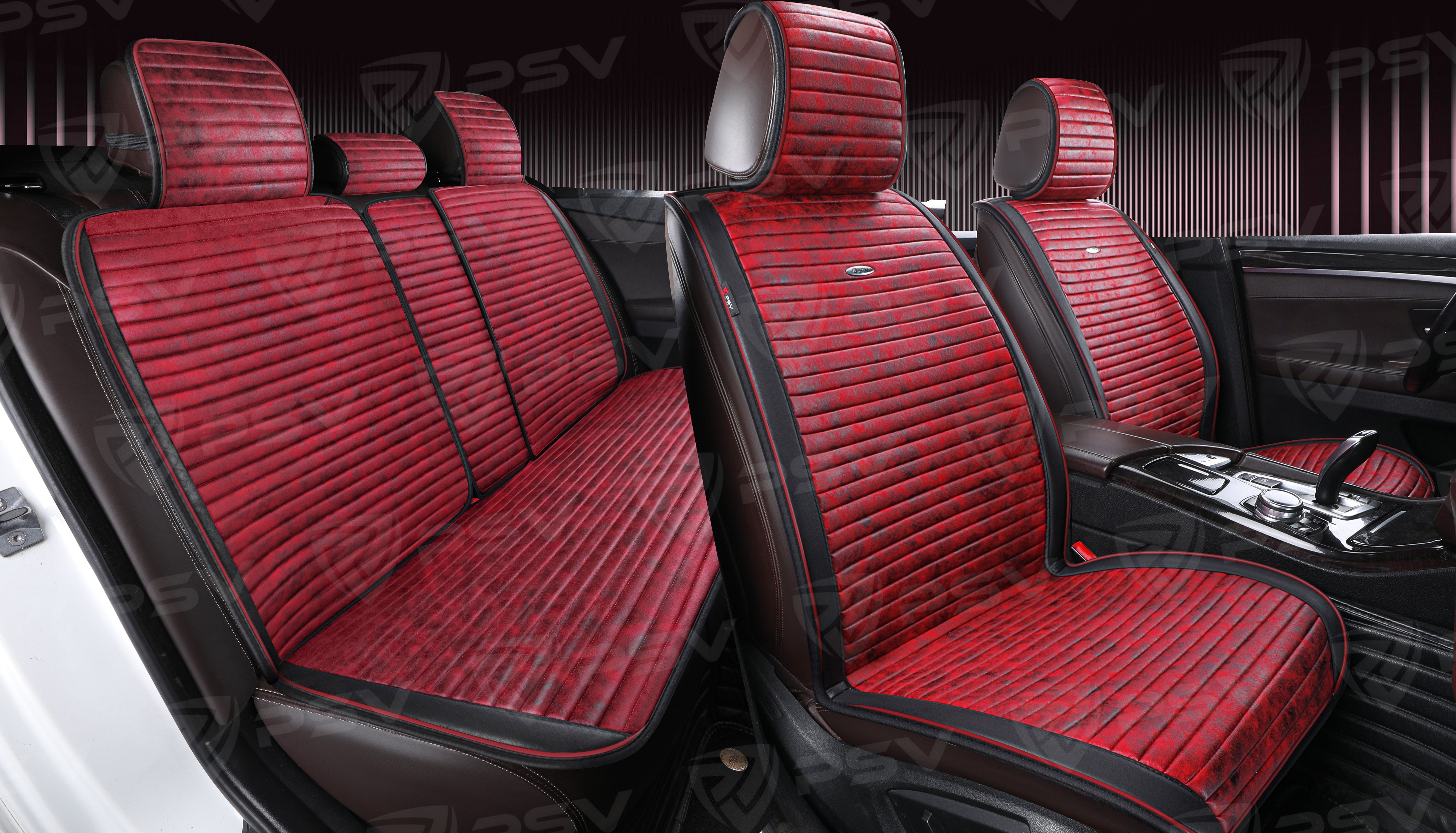 Накидки PSV Bliss PRO Skin (Черно-Красный), комплект на весь салон, мокрая кожа