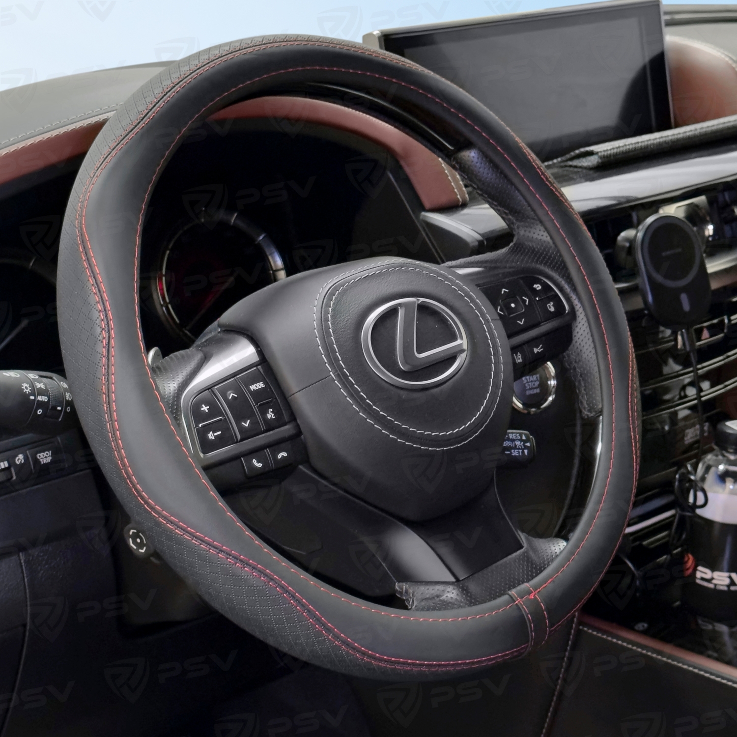 Оплетка на руль  PSV RUBBER Fiber (Черный/Отстрочка красная) М, экокожа