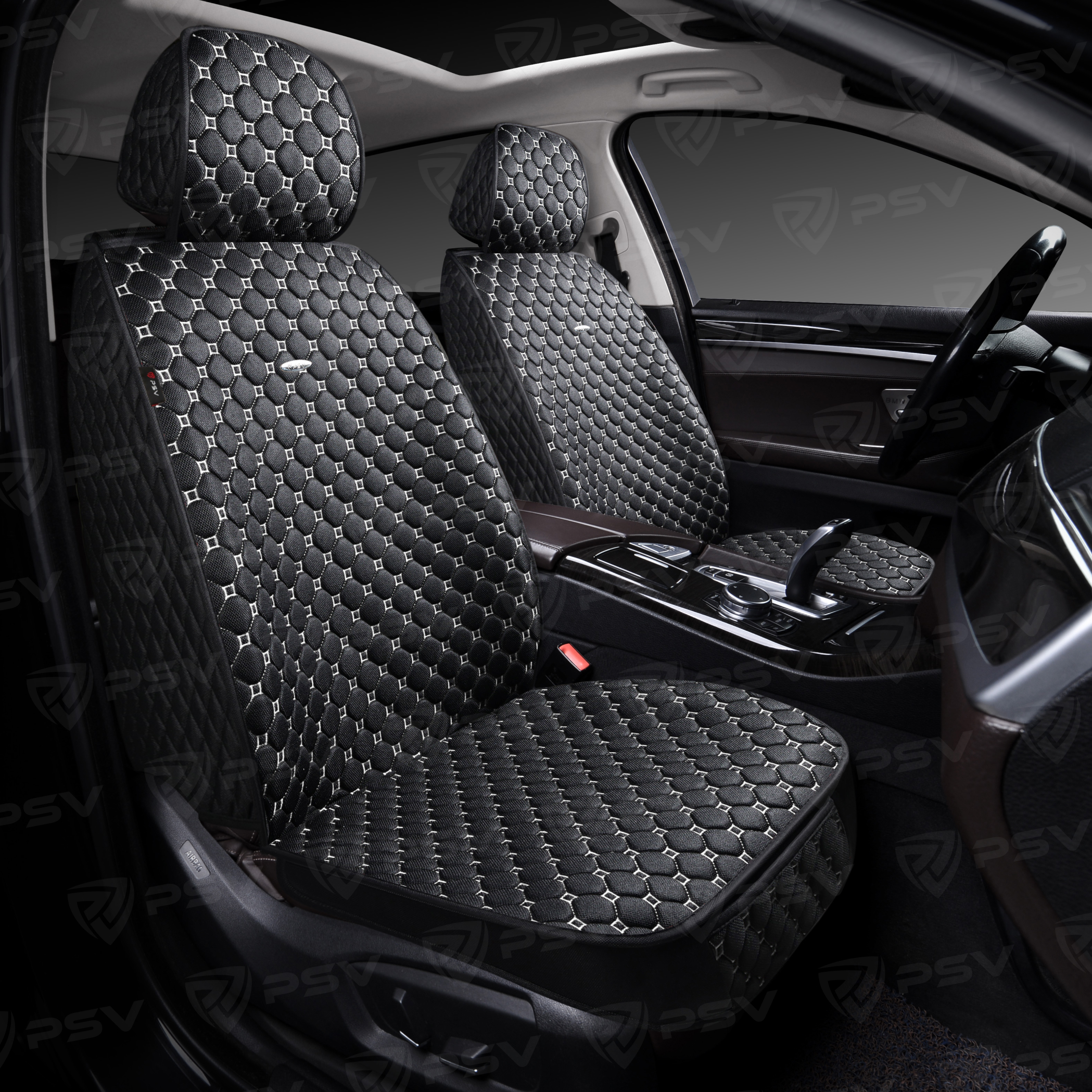 Накидки 5D PSV Twid 2 FRONT (Черный/Отстрочка белая), на передние сиденья, твид