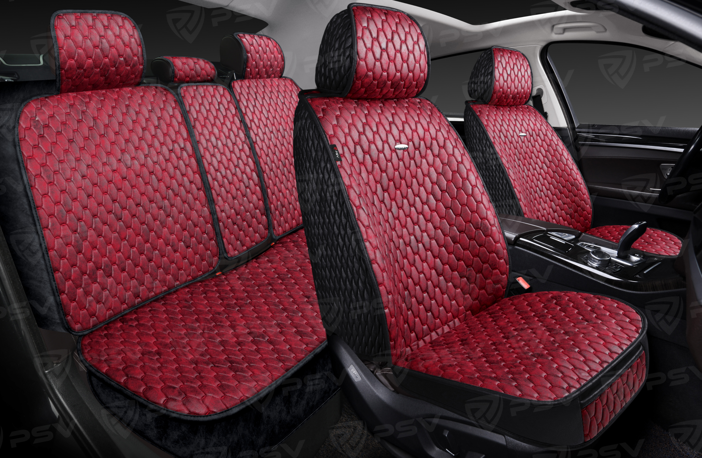 Накидки 5D PSV Skin (Черно-Красный), комплект на весь салон, мокрая кожа
