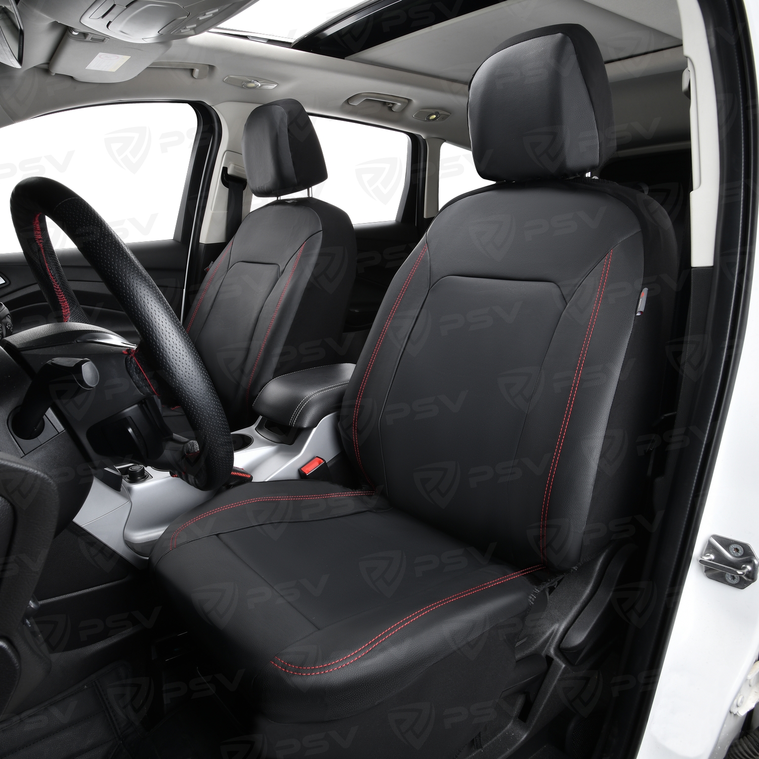 Чехлы GTL Fort (Черный/отстрочка красная), экокожа, вакуумная упаковка