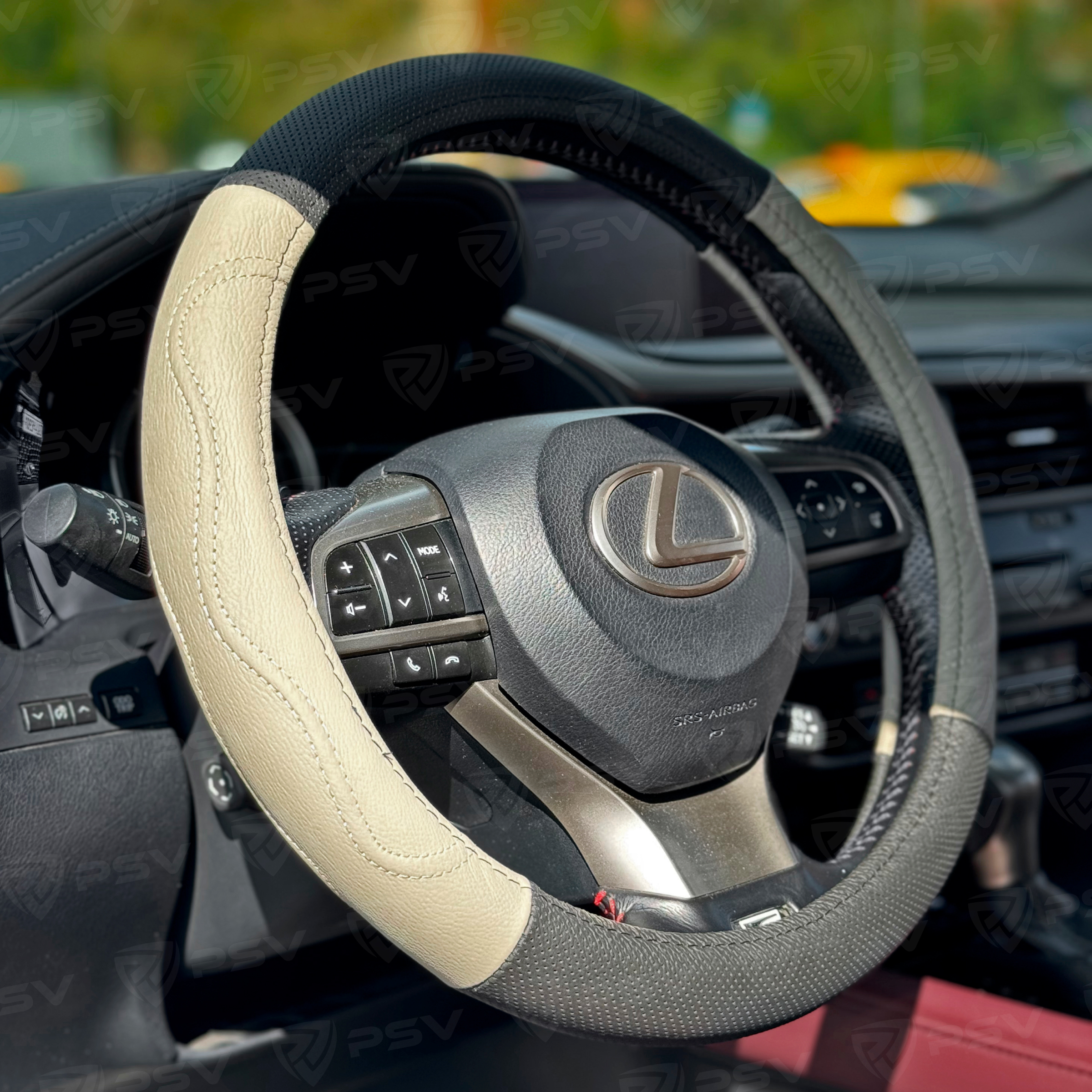 Оплетка на руль кожаная PSV GALANT (Черно-Бежевый) M, с перфорацией
