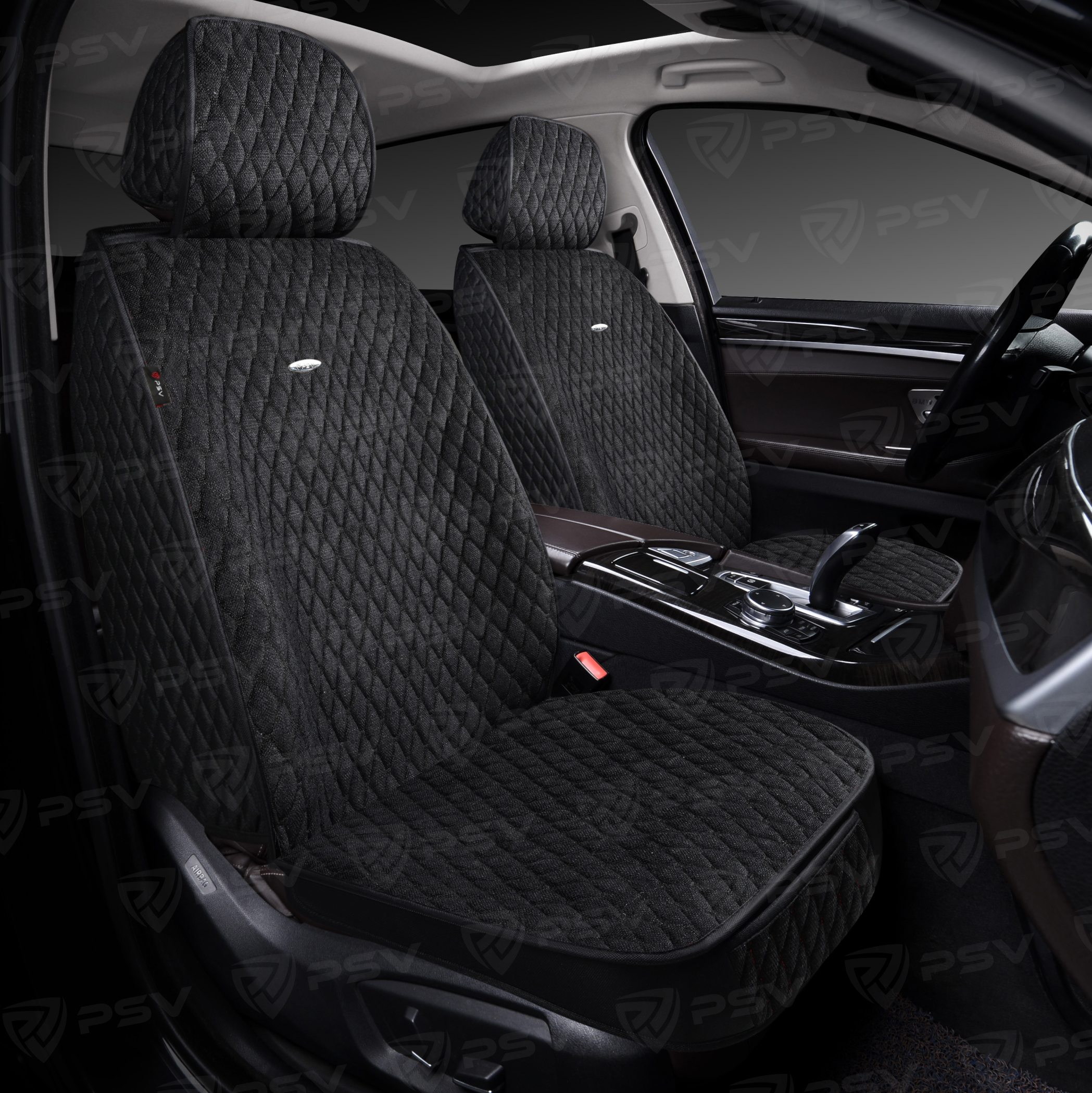 Накидки 5D PSV Velvet 2 FRONT (Черный/Отстрочка черная), на передние сиденья, вельвет