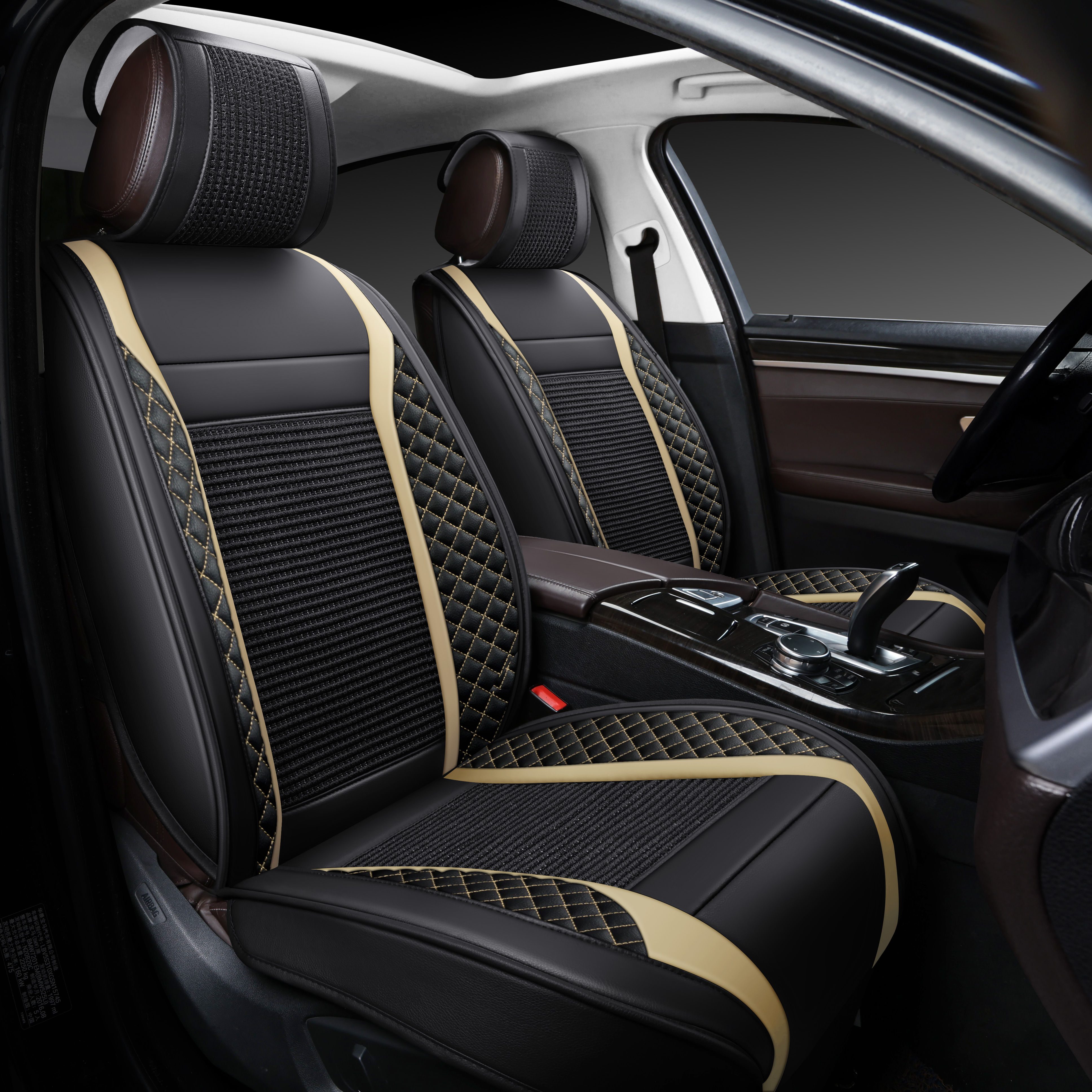 Накидки 3D PSV Expert 2 FRONT (Черно-Бежевый), на передние сиденья, экокожа + льняное плетение