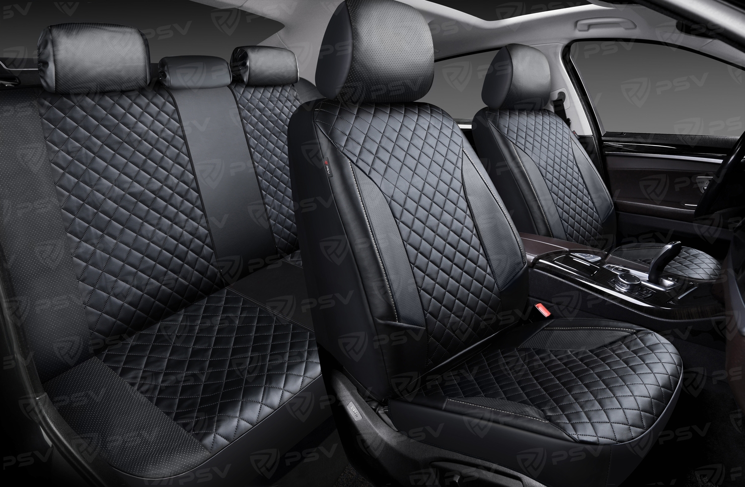 Чехлы PSV King Next (Черный/отстрочка белая), терморомб + экокожа