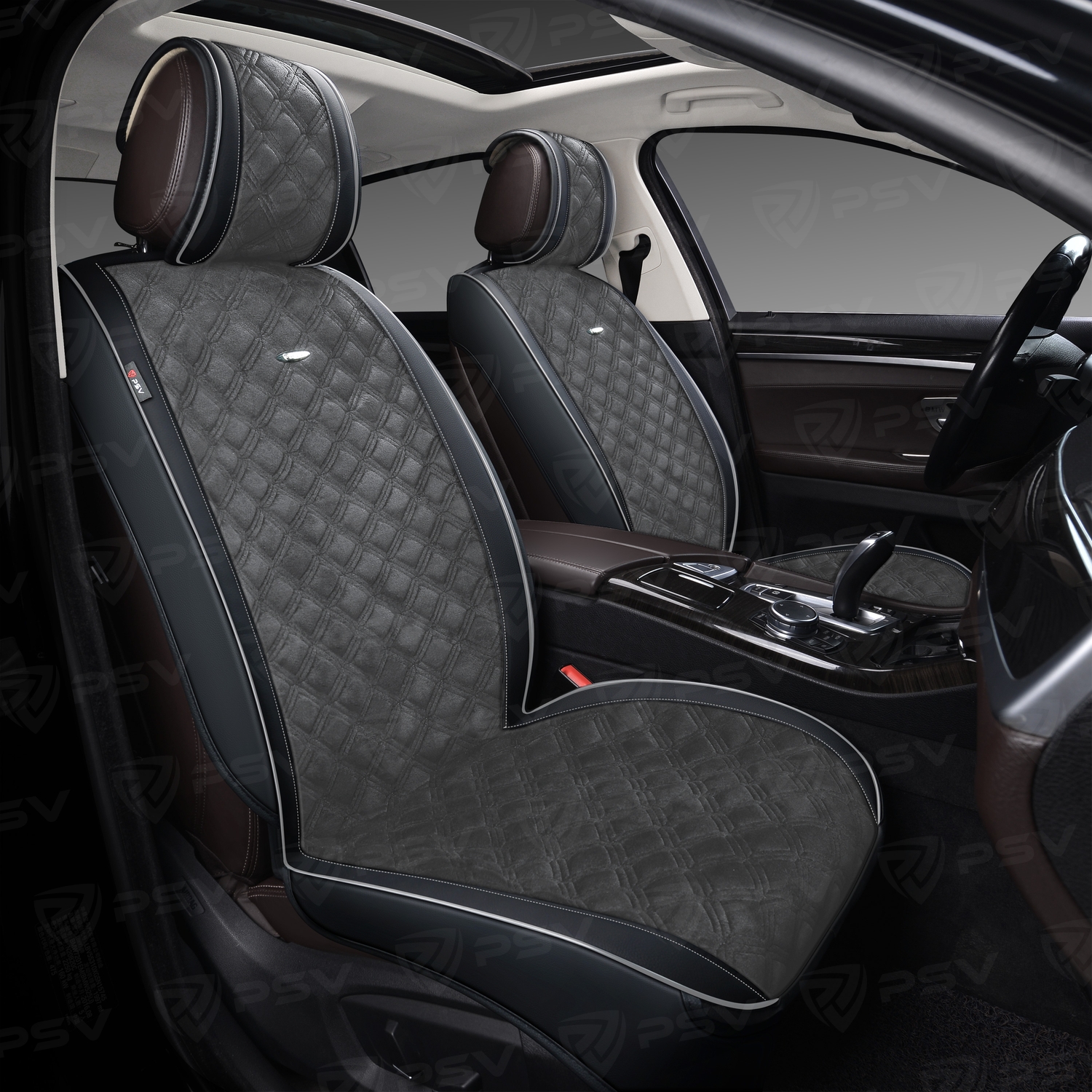 Накидки 2D PSV Soft 2 FRONT (Черно-Серый), на передние сиденья, экокожа + велюр