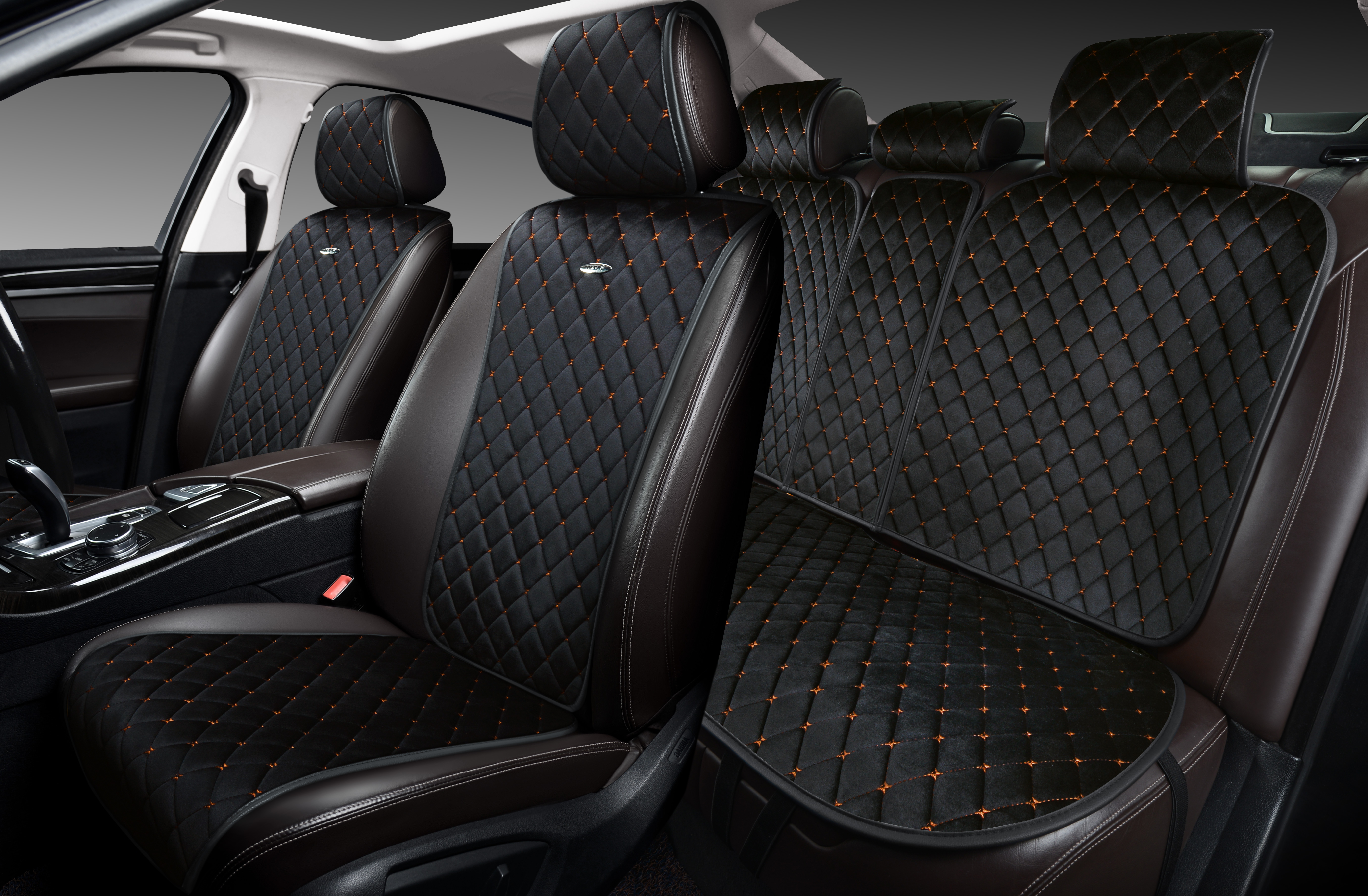 Накидки PSV Asterion PRO (Черный/Отстрочка коричневая), комплект на весь салон