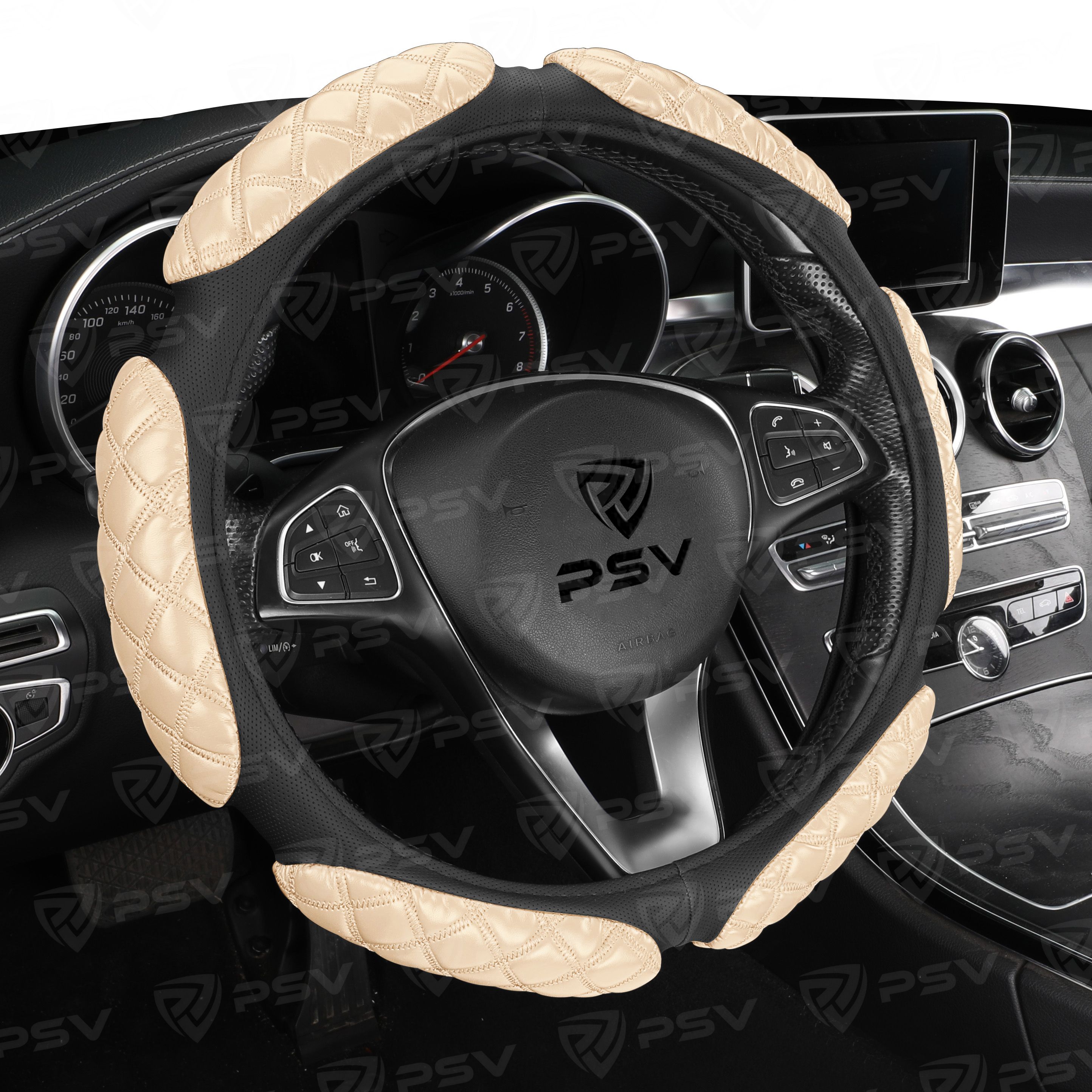 Оплетка на руль PSV RACE ROMB (Черно-Бежевый) M, экокожа