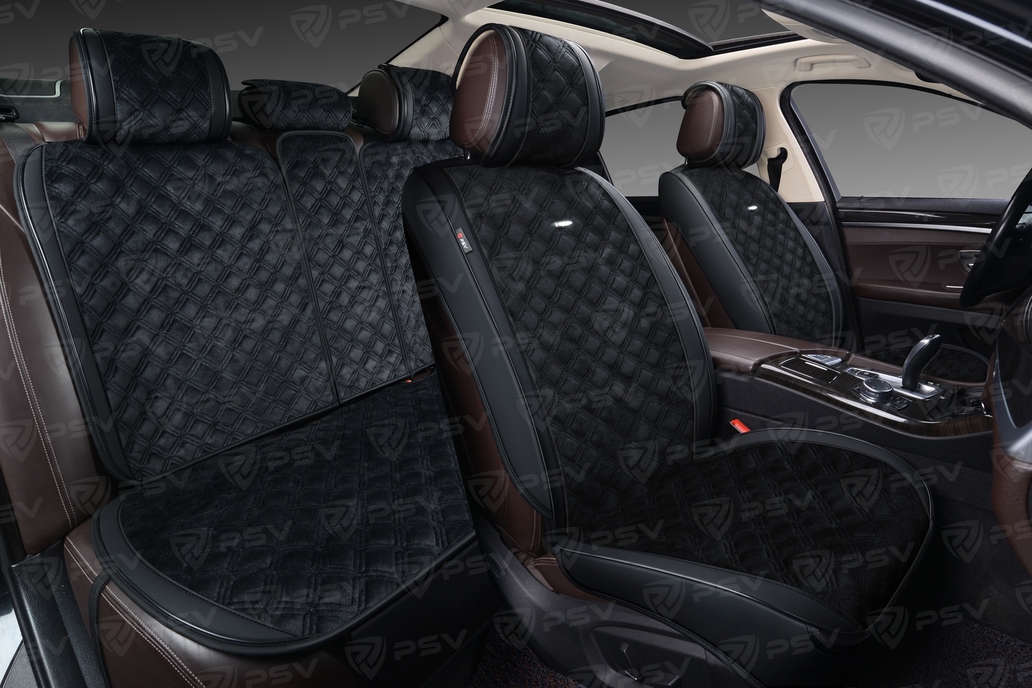 Накидки 2D PSV Soft (Черный), комплект на весь салон, экокожа + велюр