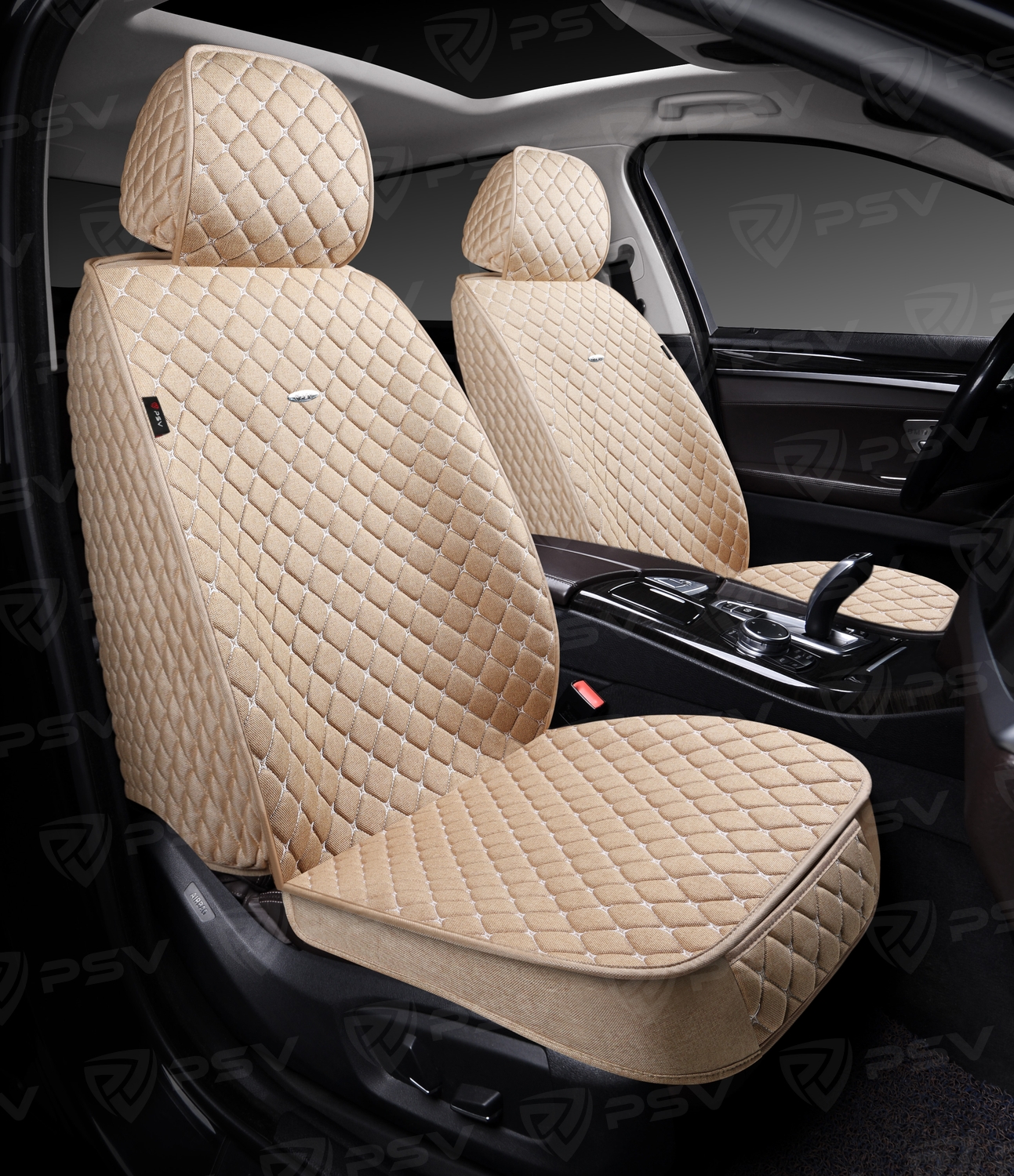 Накидки 5D PSV Len 2 FRONT (Бежевый/Отстрочка Белая), на передние сиденья, лен